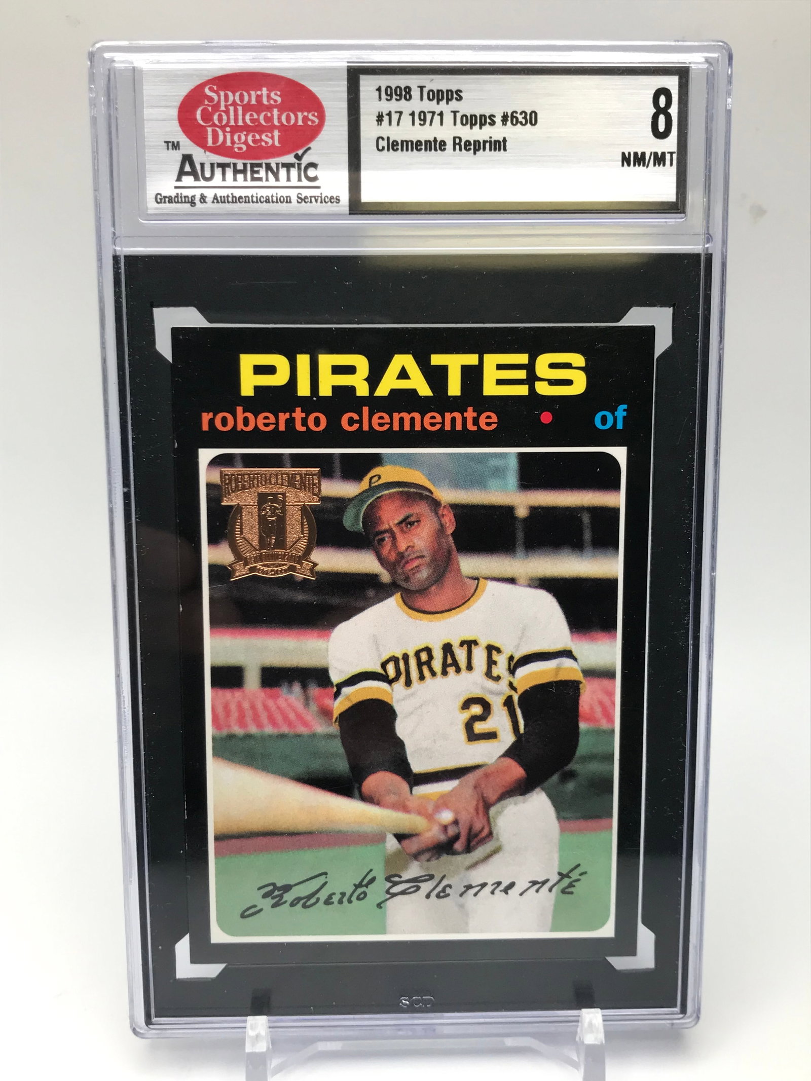 1998 TOPPS #17 1971 TOPPS #630 ROBERTO CLEMENTE REPRINT CARD AUTHENTIC GRADED 8 (1 of 2)