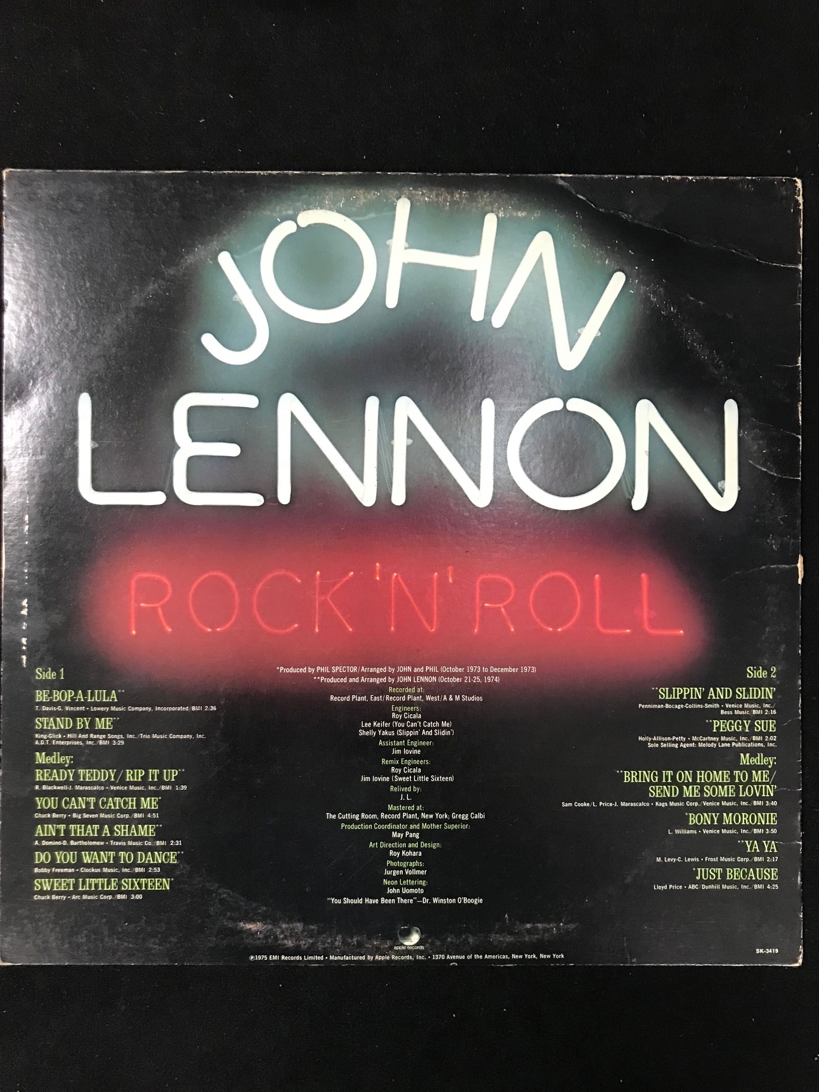 JOHN LENNON ROCK'N'ROLL    RECORD ALBUM (1 of 1)