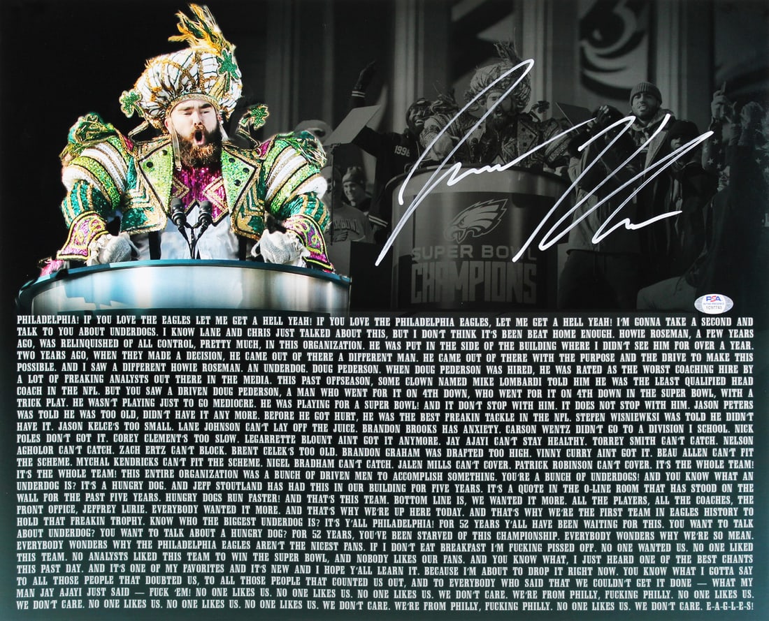 JASON KELCE SIGNED 16 X 20 CHAMPIONS SPEECH (PSA COA_ (1 of 1)