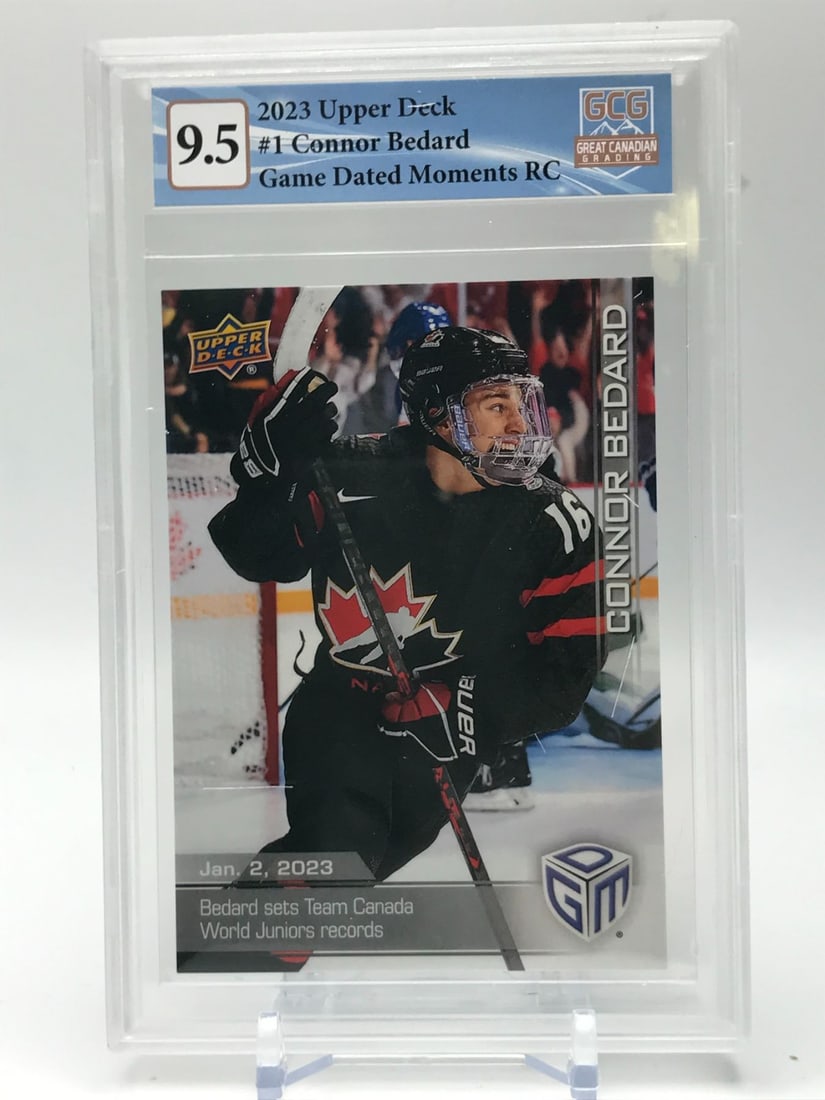 2023 UPPER DECK NO.1 CONNOR BEDARD GAME DATED MOMENTS GCG GRADED 9.5: Prices are in Canadian Dollars