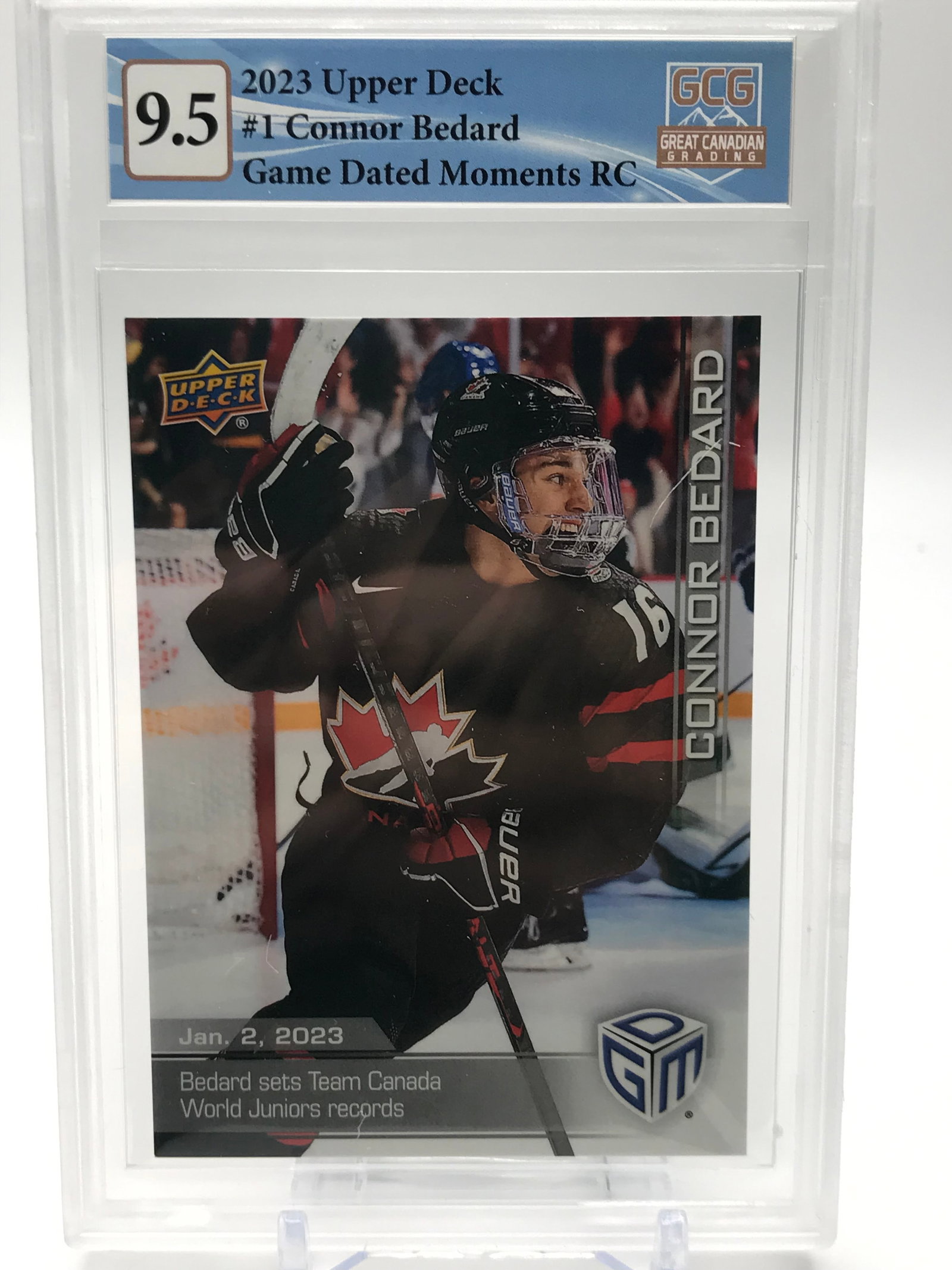 2023 UPPER DECK NO.1 CONNOR BEDARD GAME DATED MOMENTS RC GCG GRADED 9.5: Prices are in Canadian dollars