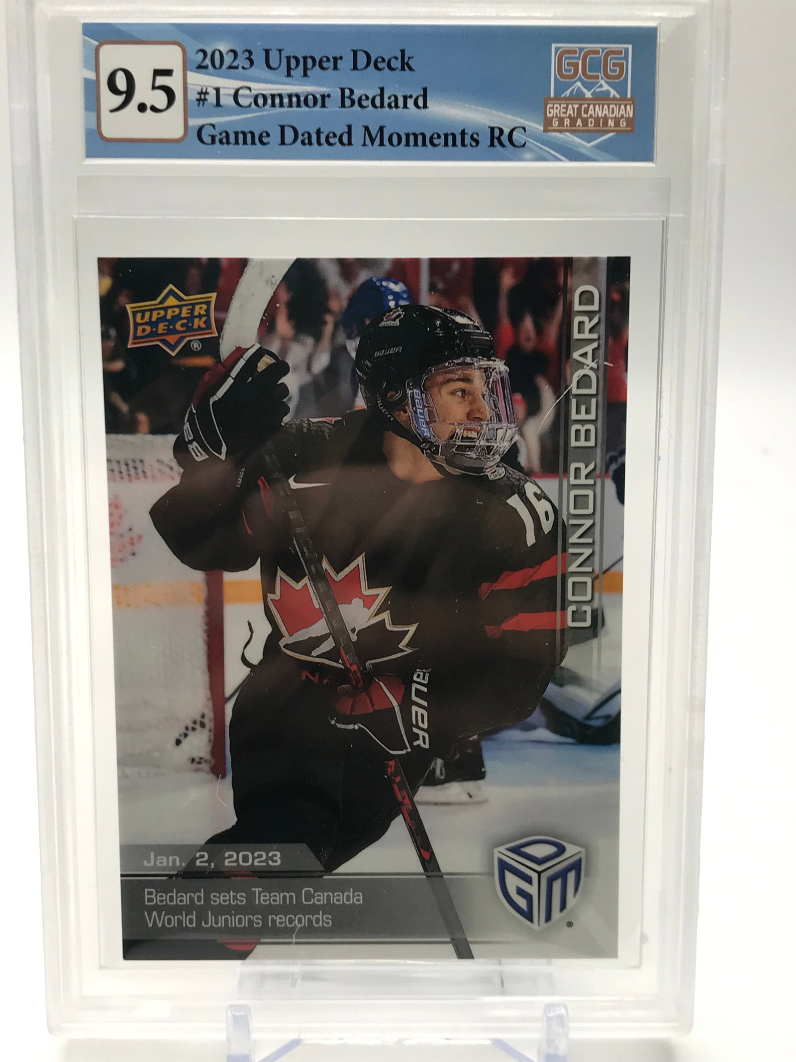 2023 UPPER DECK NO.1 CONNOR BEDARD GAME DATED MOMENTS RC GCG GRADED 9.5: Prices are in Canadian dollars