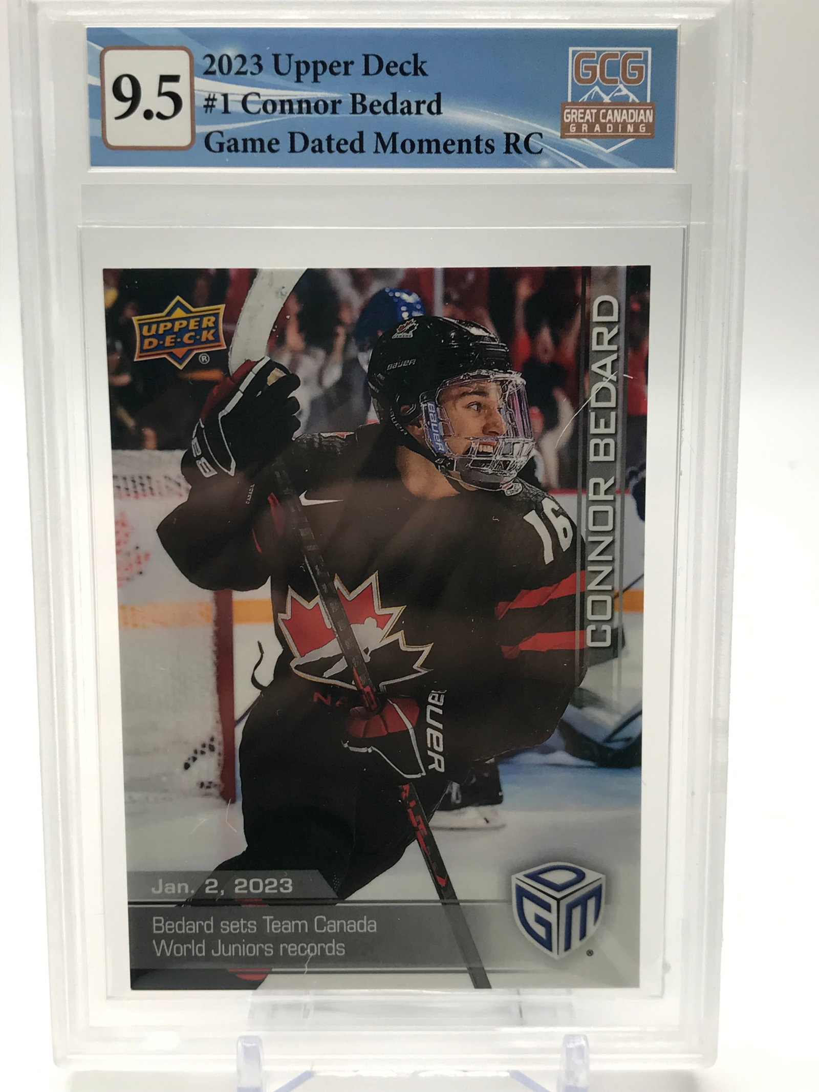 2023 UPPER DECK NO.1 CONNOR BEDARD GAME DATED MOMENTS RC GCG GRADED 9.5: Prices are in Canadian dollars