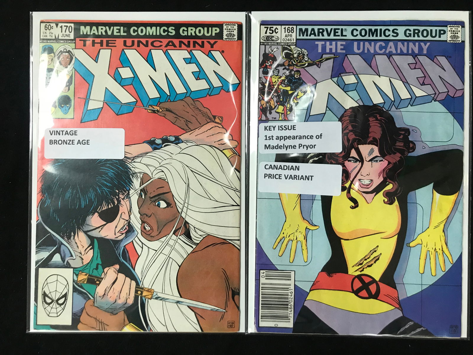 LOT OF MARVEL COMICS THE UNCANNY X-MEN NO.168 AND 170: Prices are in Canadian dollars