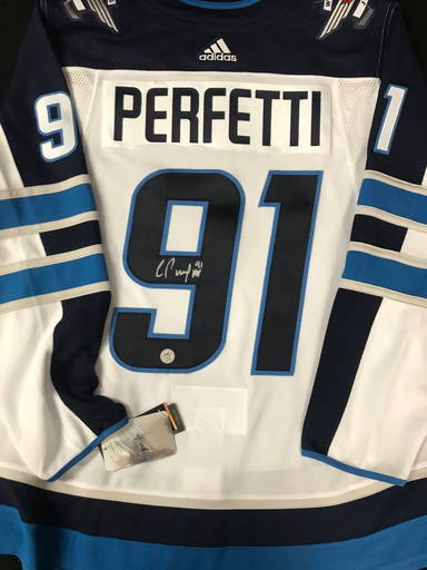 Cole Perfetti Winnipeg Jets Signed Blue Heritage Adidas Jersey