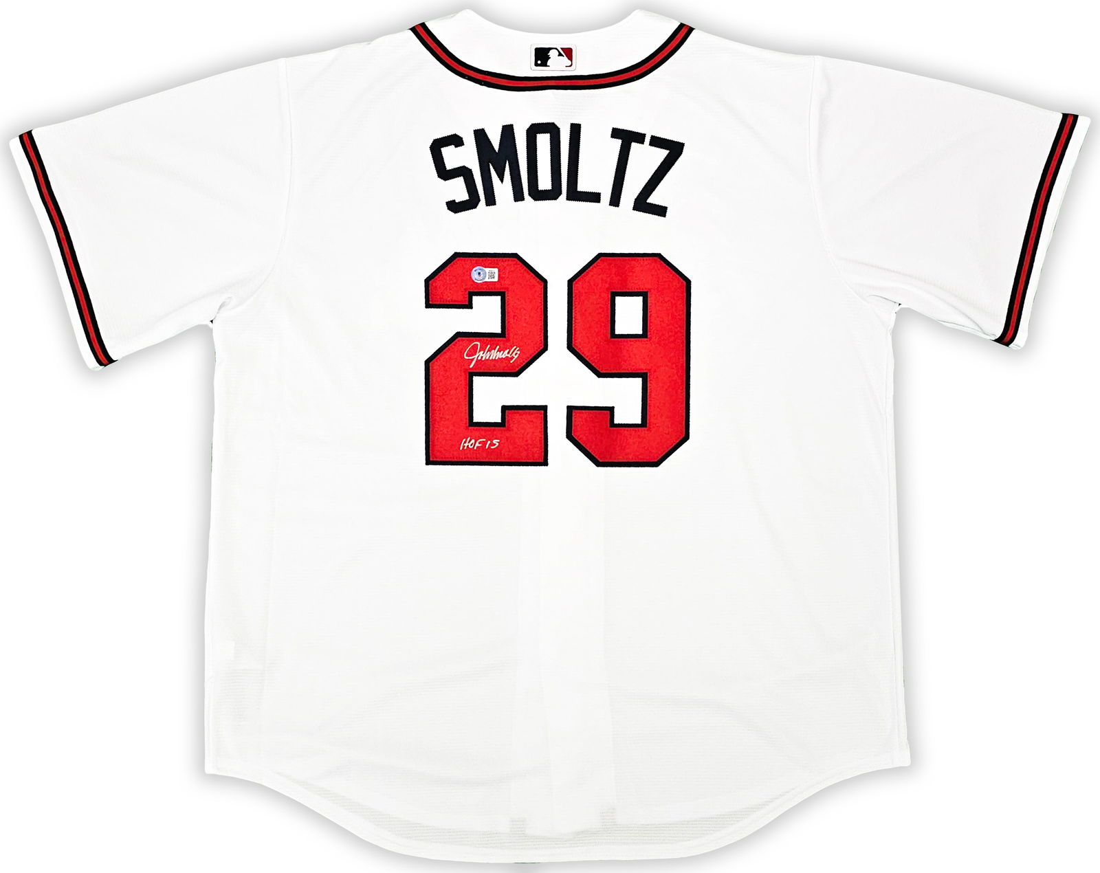 Atlanta Braves John Smoltz Autographed White Nike Jersey Size XL "HOF 15" Beckett (1 of 3)
