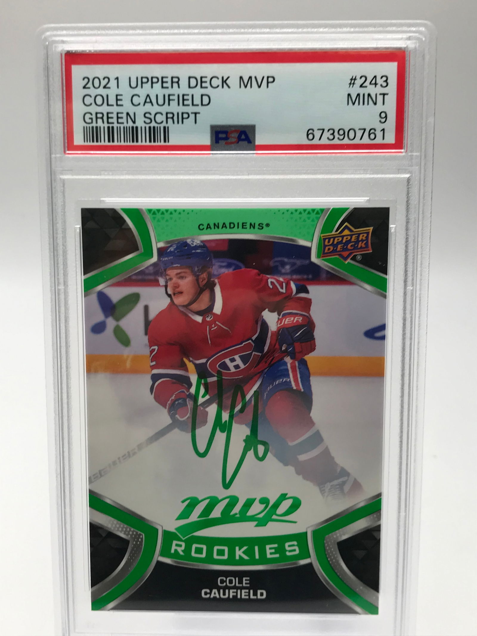 2021 UPPER DECK MVP NO.243 COLE CAUFIELD GREEN SCRIPT PSA GRADED 9 (1 of 1)