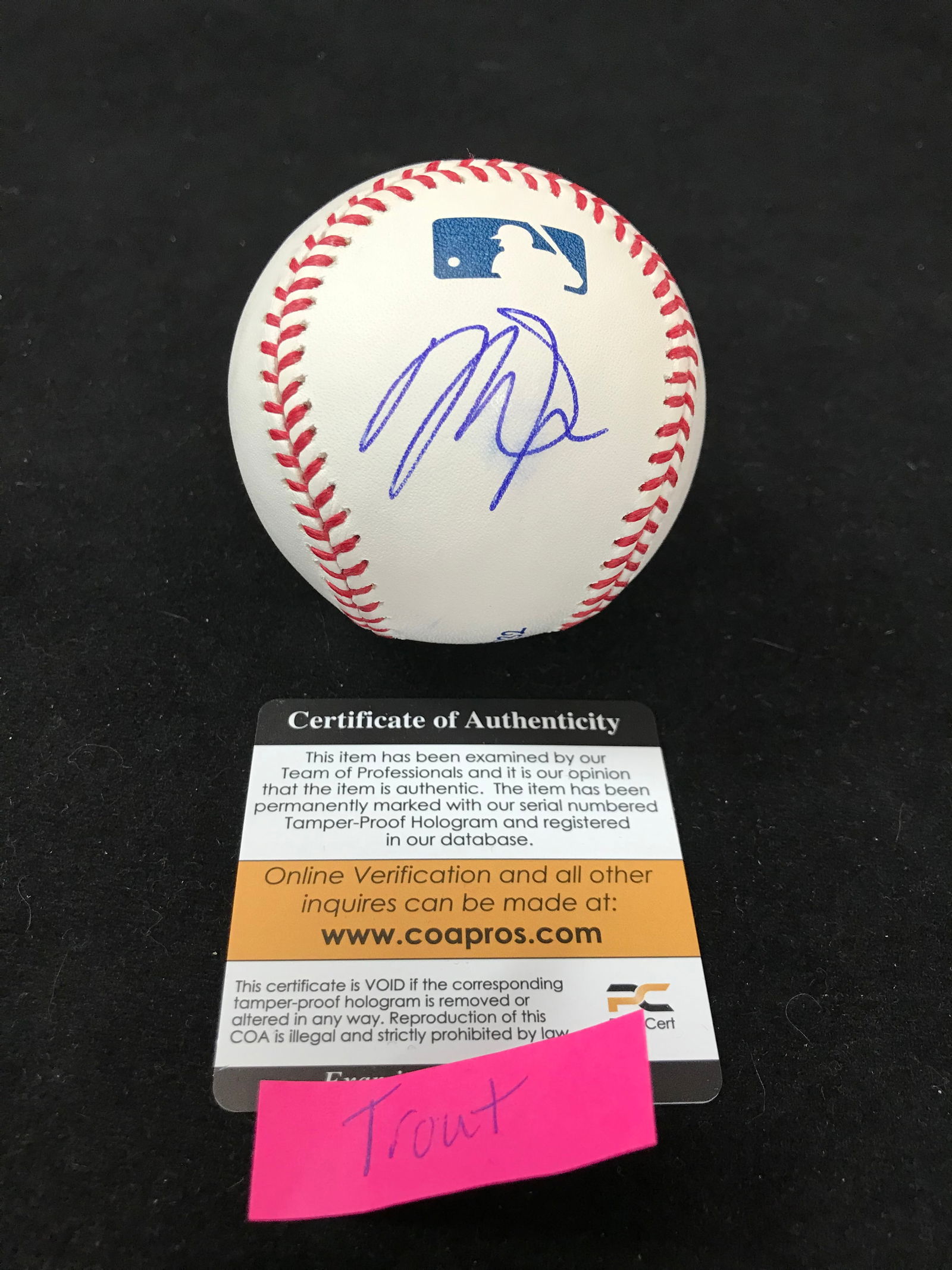 MIKE TROUT SIGNED REAWLINGS BASEBALL (PRO CERT COA) (1 of 2)