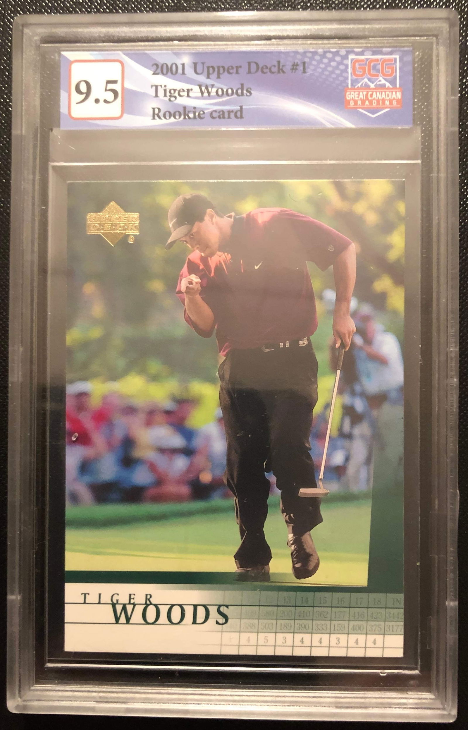 2001 UPPER DECK NO.1 TIGER WOODS ROOKIE CARD GCG GRADED 9.5 (1 of 1)
