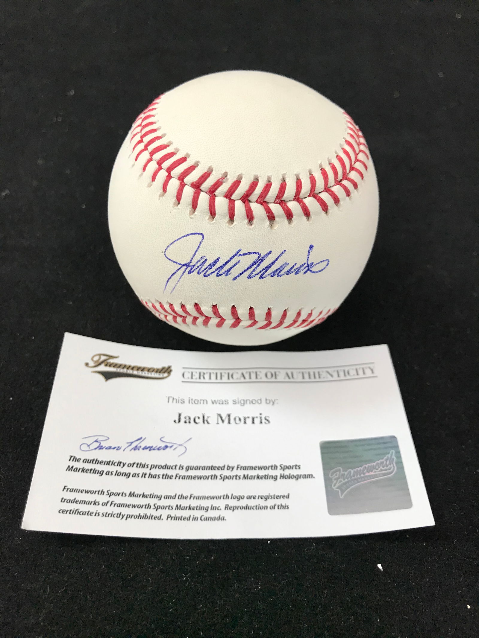 JACK MORRIS SIGNED RAWLINGS BASEBALL (FRAMEWORTH COA) (1 of 2)