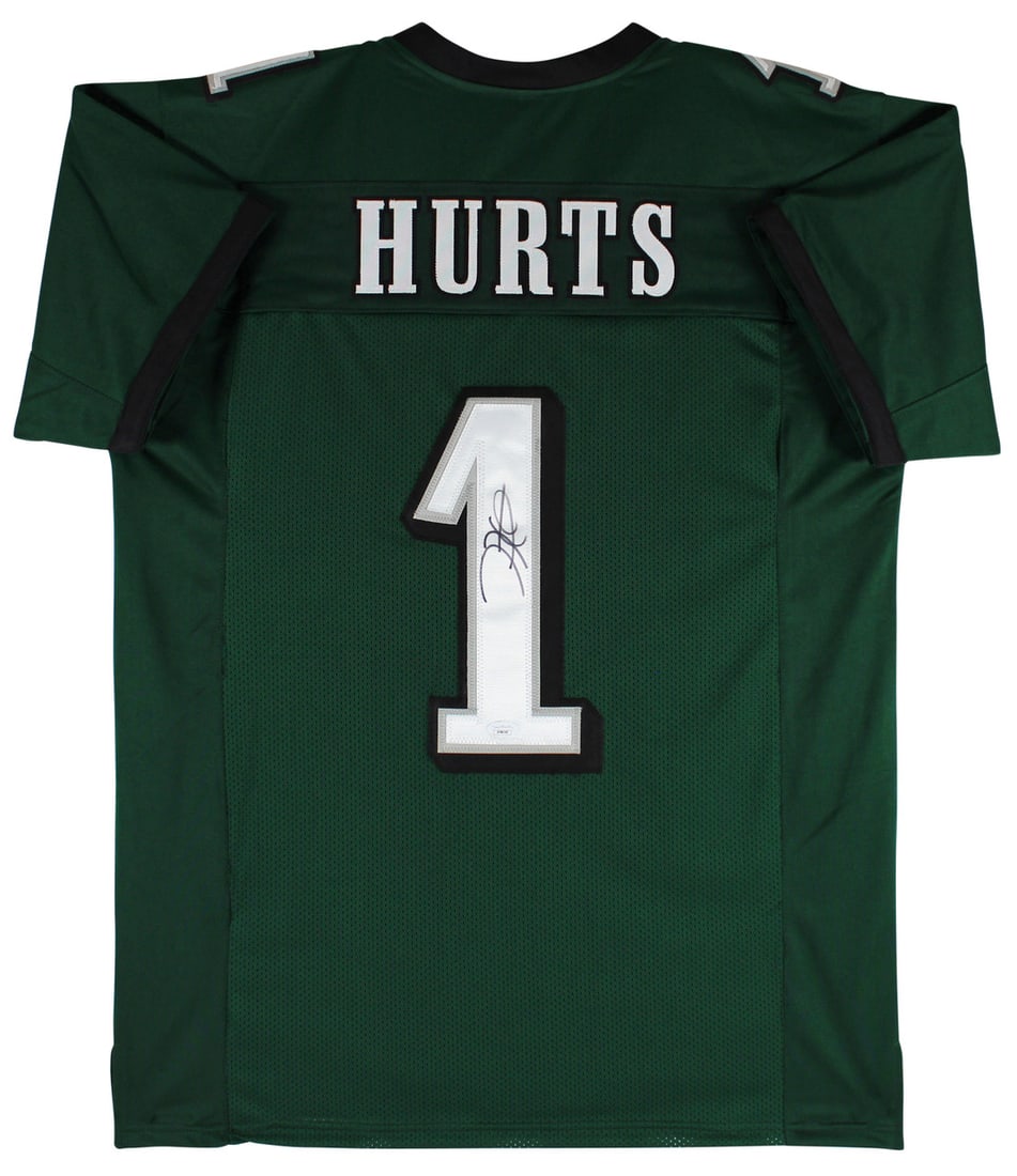 JALEN HURTS AUTHENTIC SIGNED GREEN PRO STYLE JERSEY AUTOGRAPHED JSA (1 of 3)