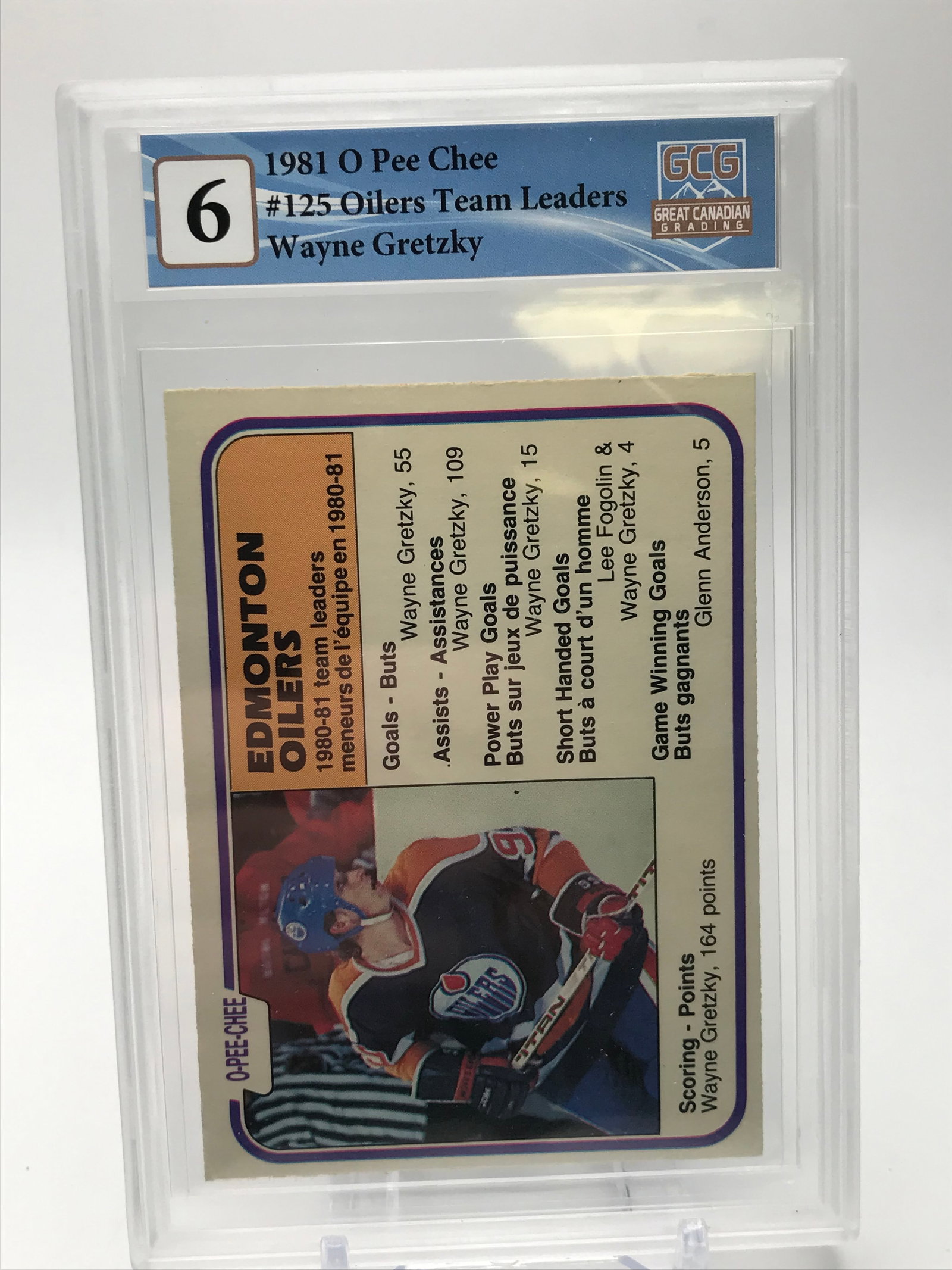 1981 O-PEE-CHEE NO.125 OILERS TEAM LEADERS WAYNE GRETZKY GCG GRADED 6: Prices are in Canadian dollars