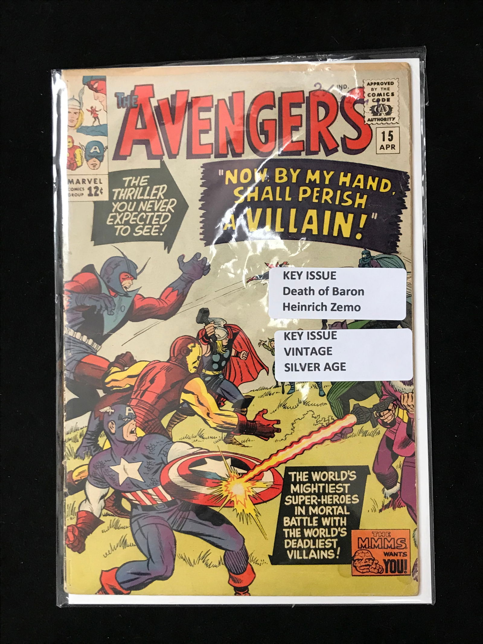 MARVEL COMICS THE AVENGERS NO 15 KEY ISSUE DEATH OF BARON HEINRICH ZEMO (1 of 1)