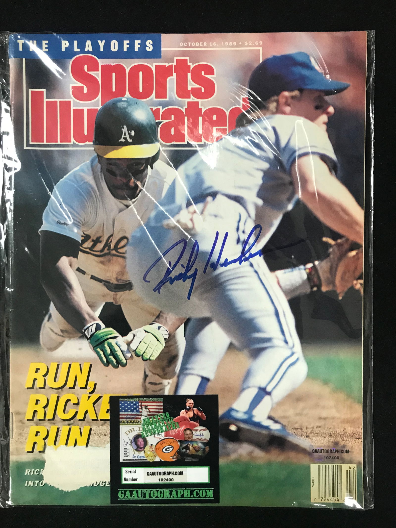 RICKY HENDERSON SIGNED SPORTS ILLUSTRATED MAGAZINE GAA COA (1 of 2)