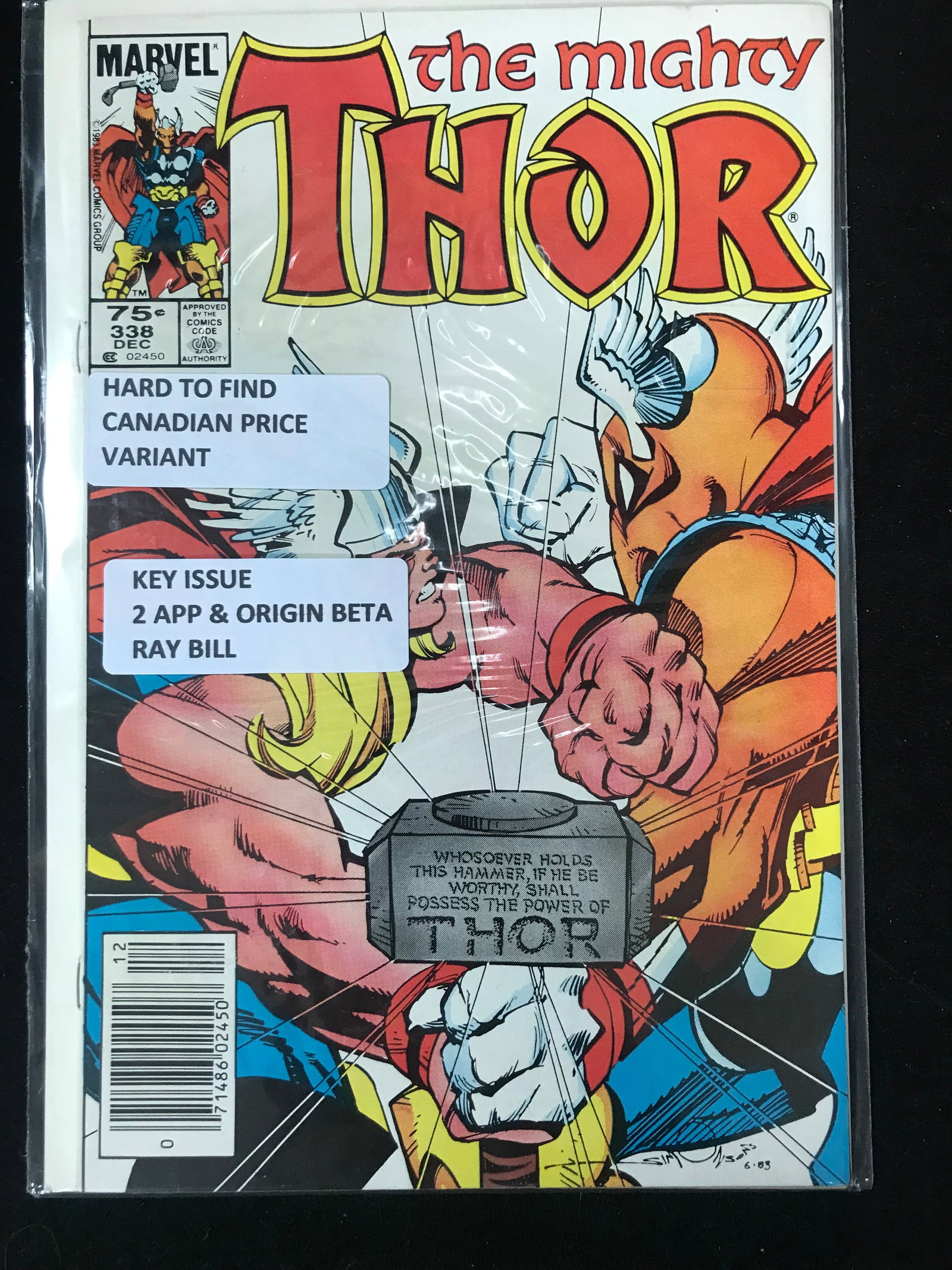 MARVEL COMICS NO.338 THE MIGHTY THOR (CANADIAN PRICE VARIANT): Prices are in Canadian dollars