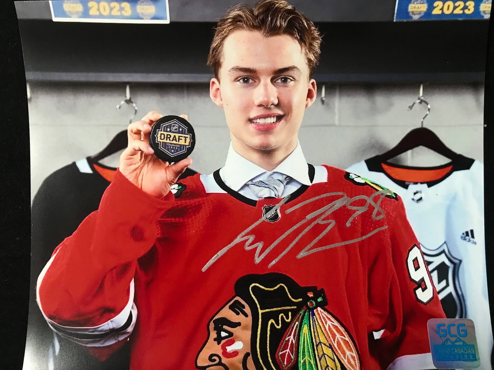 CONNOR BEDARD SIGNED CHICAGO BLACKHAWKS 8 X 10 (GCG HOLO): Prices are in Canadian dollars