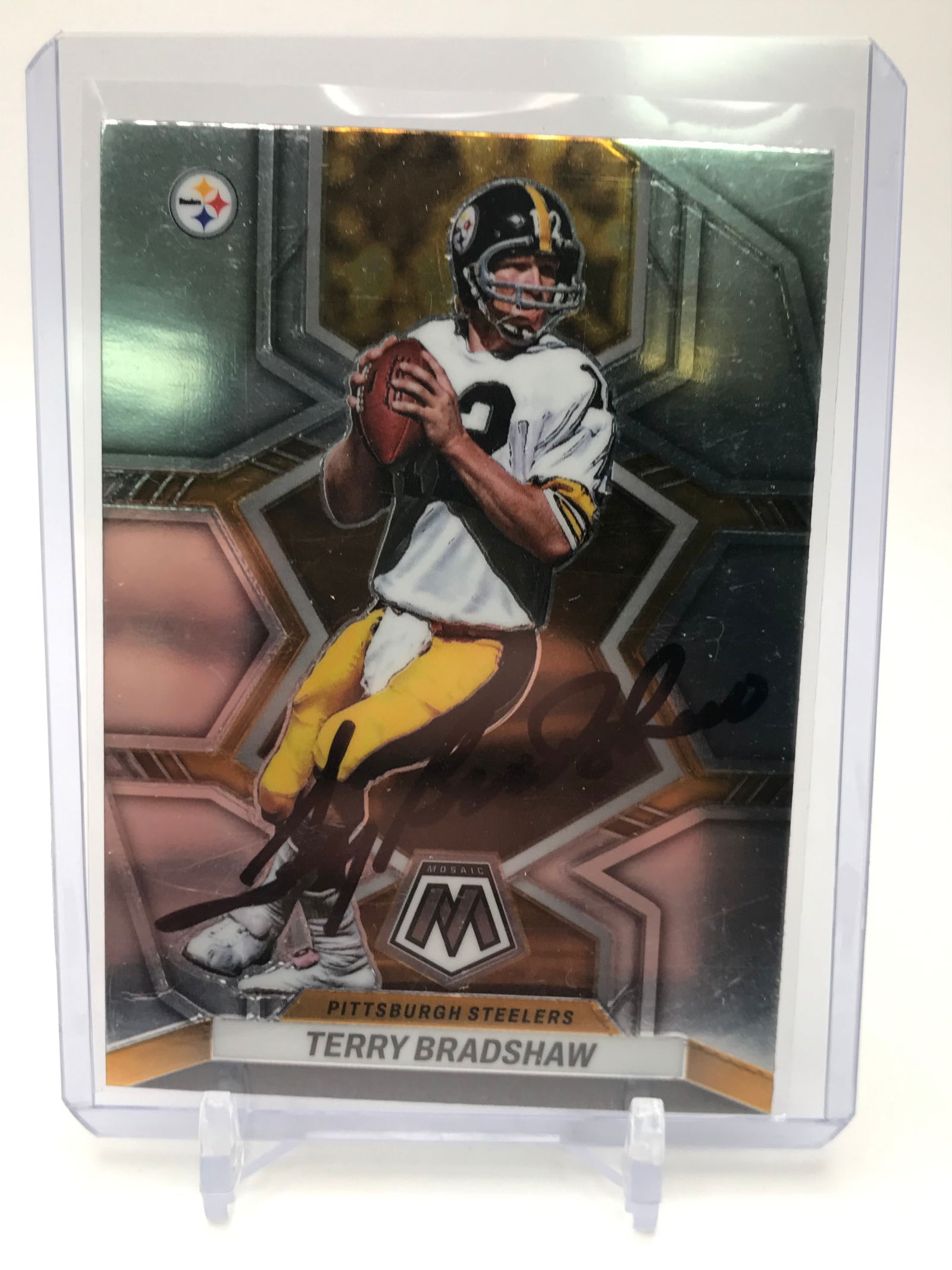 TERRY BRADSHAW SIGNED PANINI MOSAIC TRADING CARD (PRO CERT COA) (1 of 2)