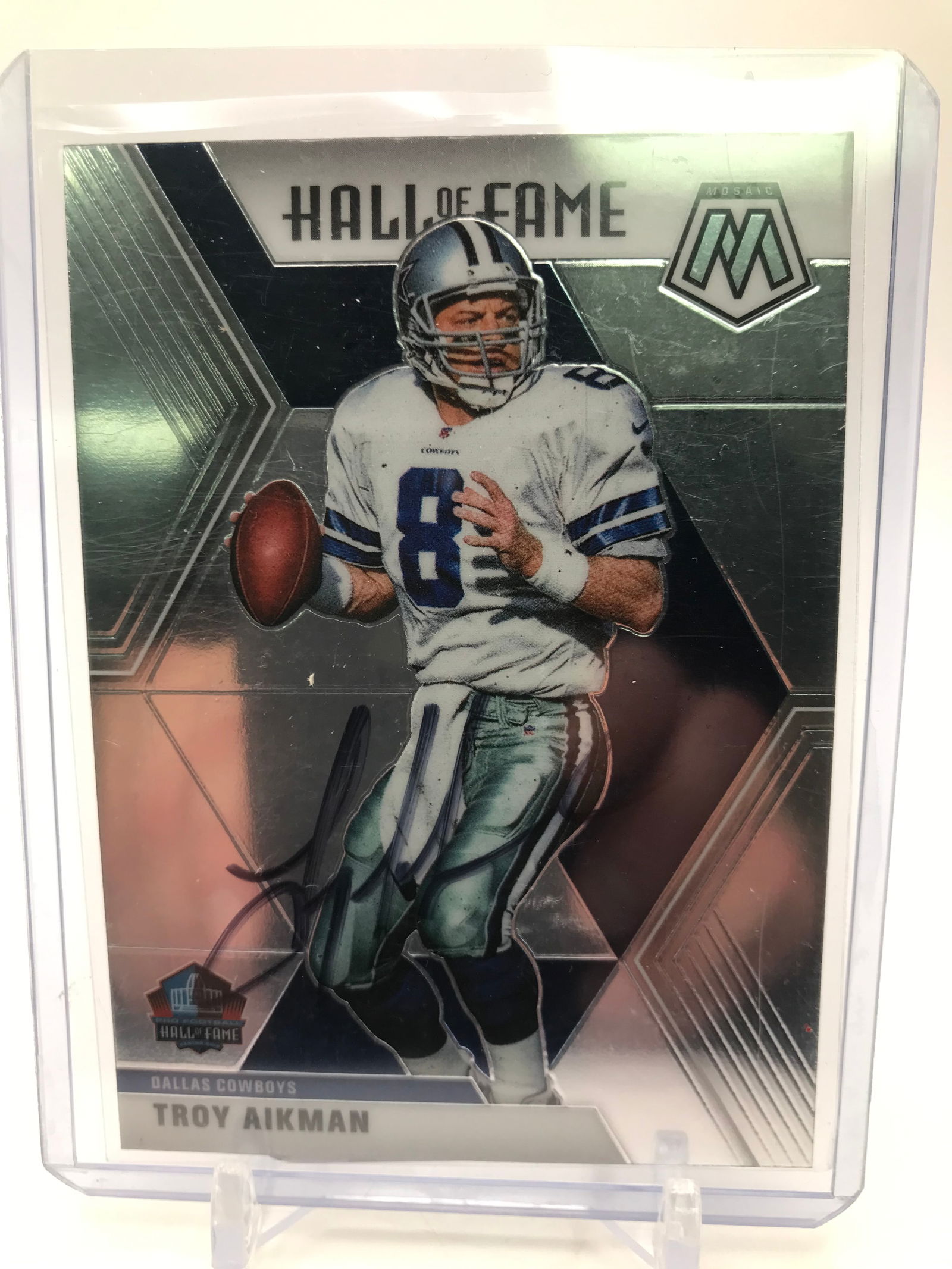 TROY AIKMAN SIGNED PANINI MOSAIC TRADING CARD (RED CARPET COA) (1 of 2)