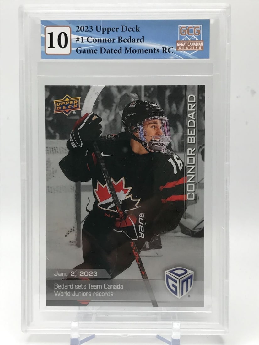 2023 UPPER DECK CONNOR BEDARD GAME DATED MOMENTS SILVER RC (GCG 10): Prices are in Canadian dollars
