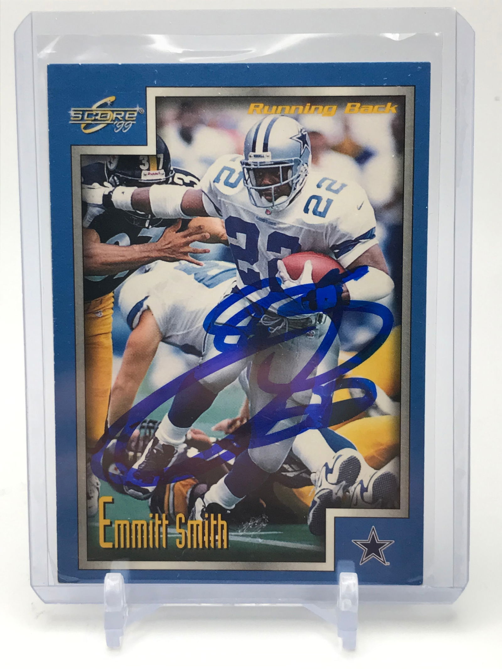 EMMITT SMITH SIGNED SCORE FOOTBLL CARD (RED CARPET COA) (1 of 2)