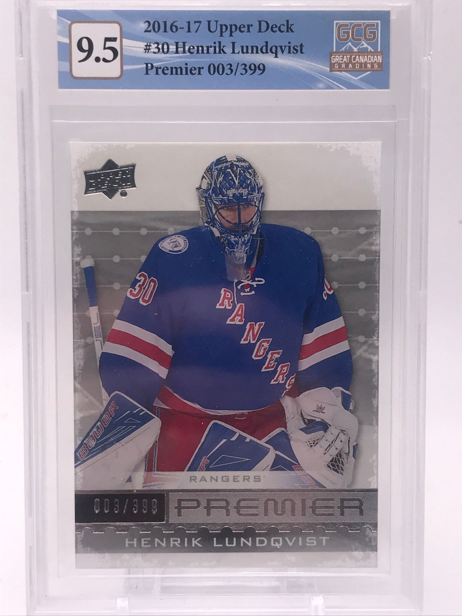 2016-17 UPPER DECK PREMIER HENRIK LUNDQVIST 3/399 (GCG 9.5) (1 of 2)