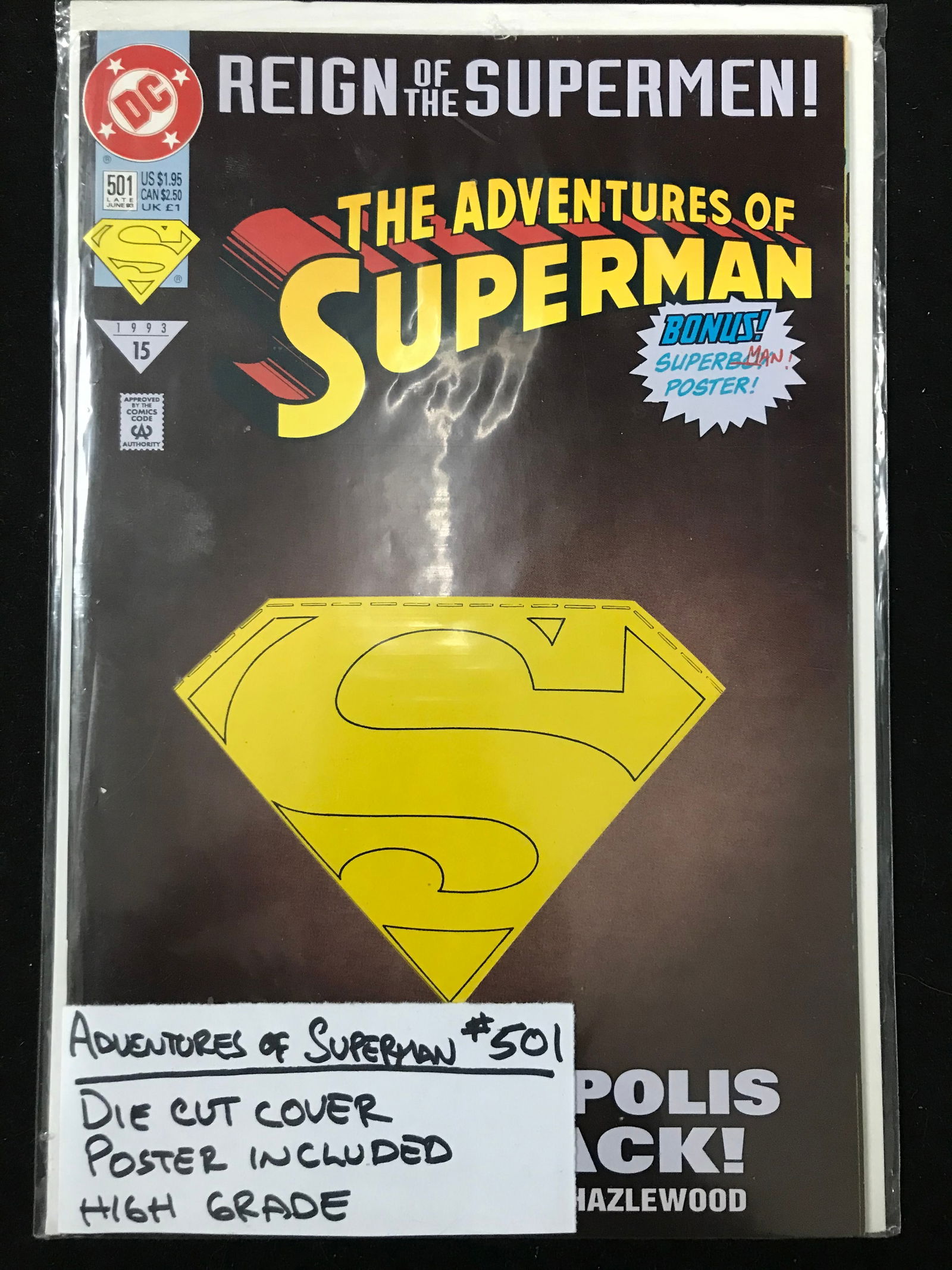 DC COMICS NO.501 THE ADVENTURES OF SUPERMAN (DIE CUT COVER, POSTER INCLUDED) (1 of 1)