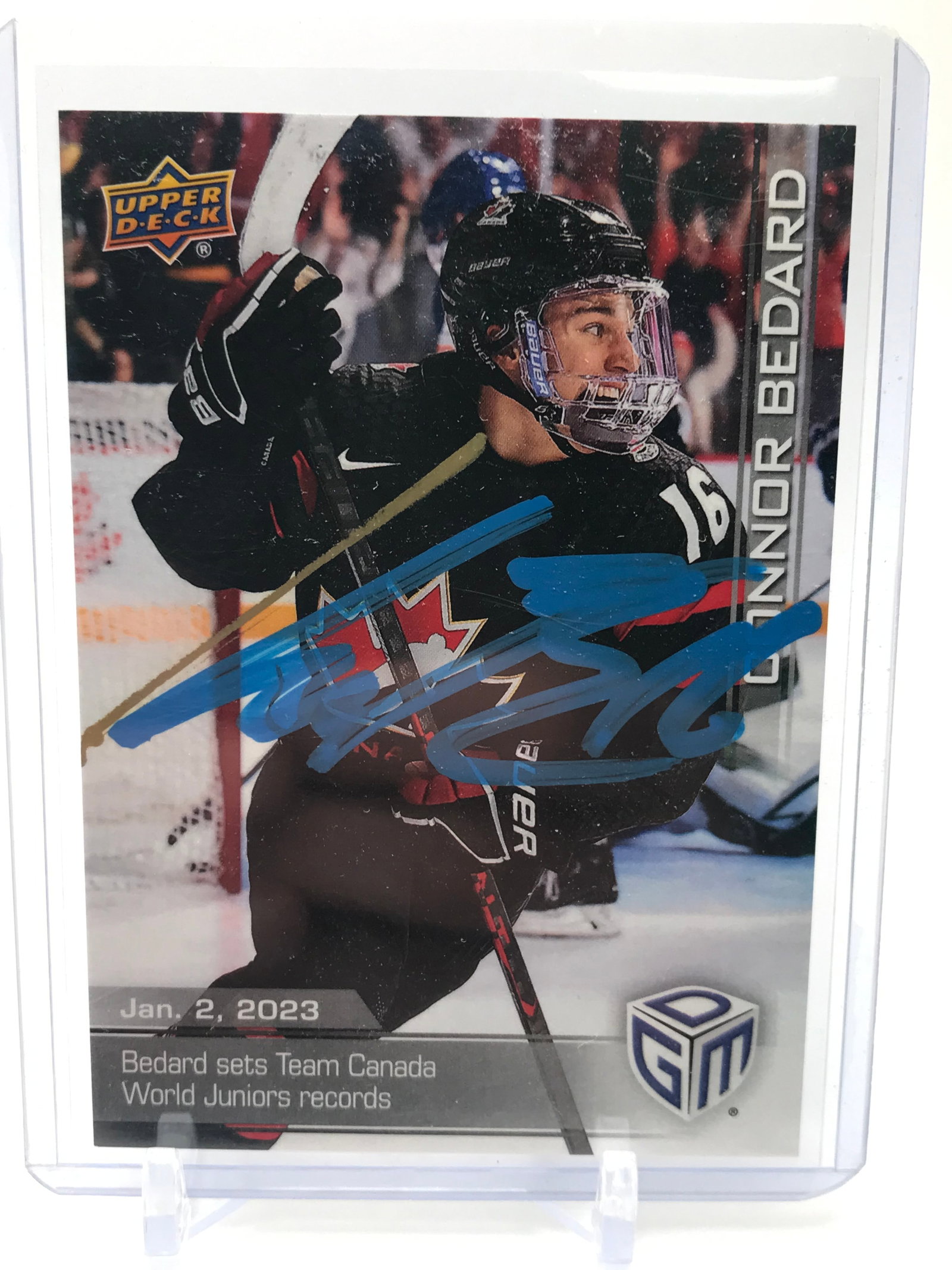 2023 UPPER DECK NO.1 CONNOR BEDARD GAME DATED MOMENTS ROOKIE AUTO: Prices are in Canadian dollars
