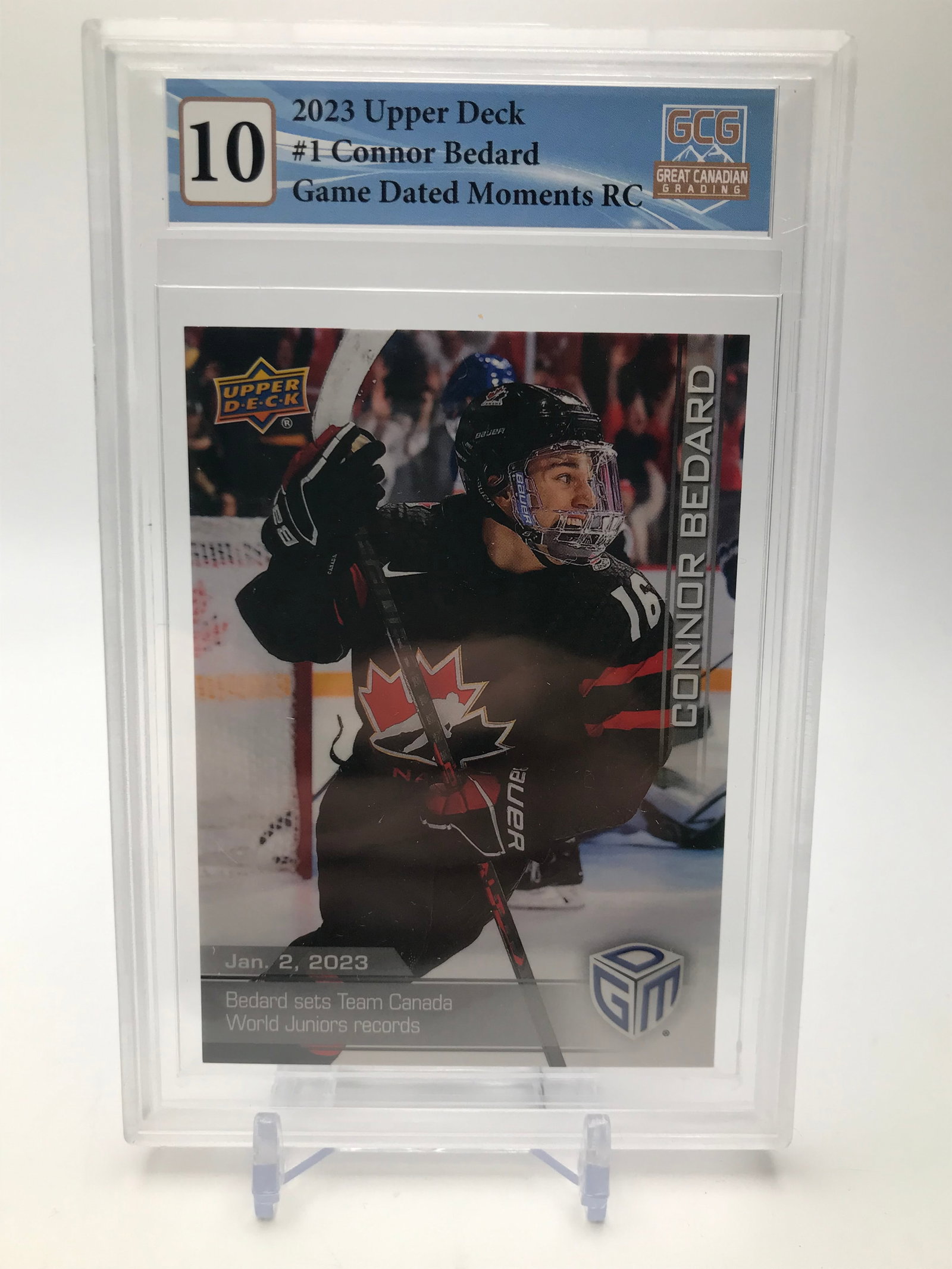 GCG 10 2023 UPPER DECK CONNOR BEDARD GAME DATED MOMENTS: Prices are in Canadian dollars