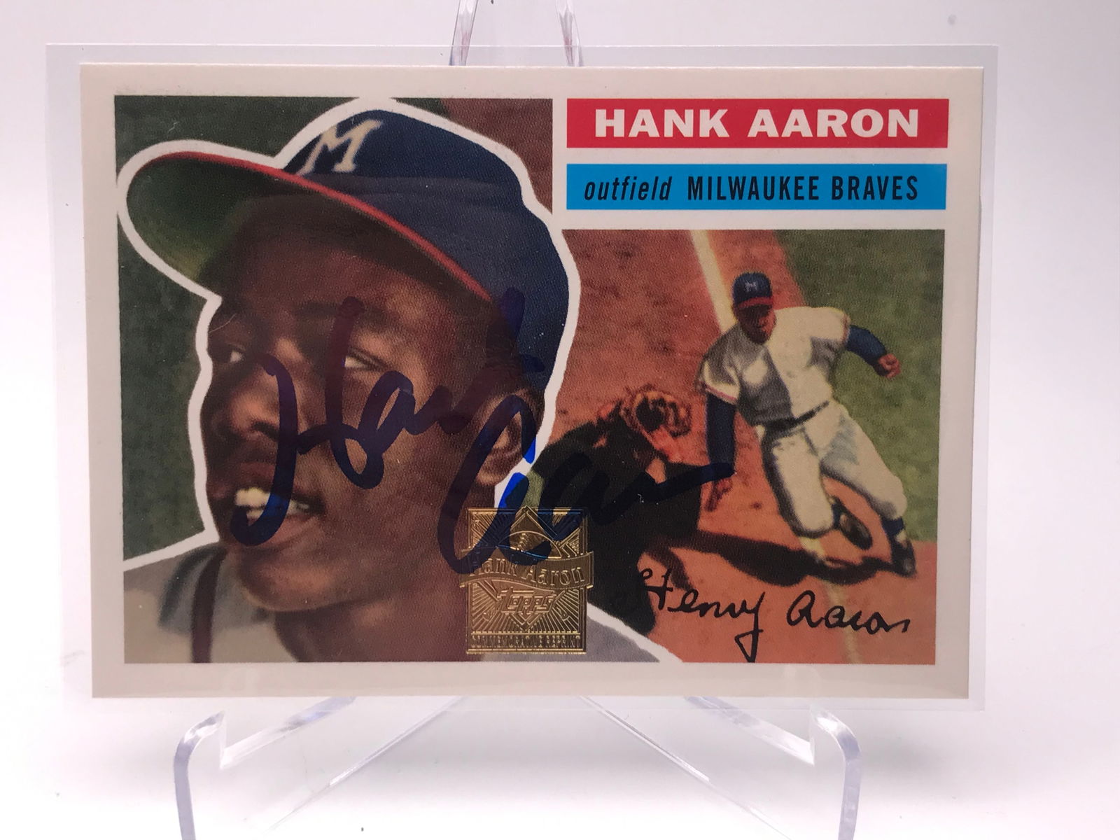 HANK AARON SIGNED TOPPS GOLD ANNIVERSARY TRADING CARD (PREMIER COA) (1 of 2)
