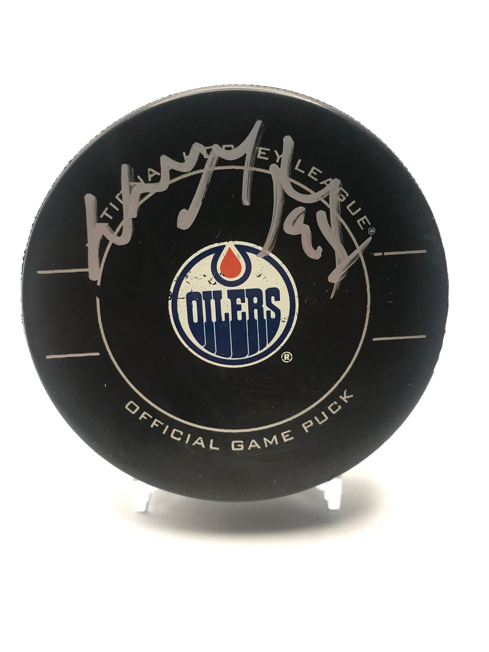 WAYNE GRETZKY SIGNED EDMONTON OILERS PUCK (1 of 2)