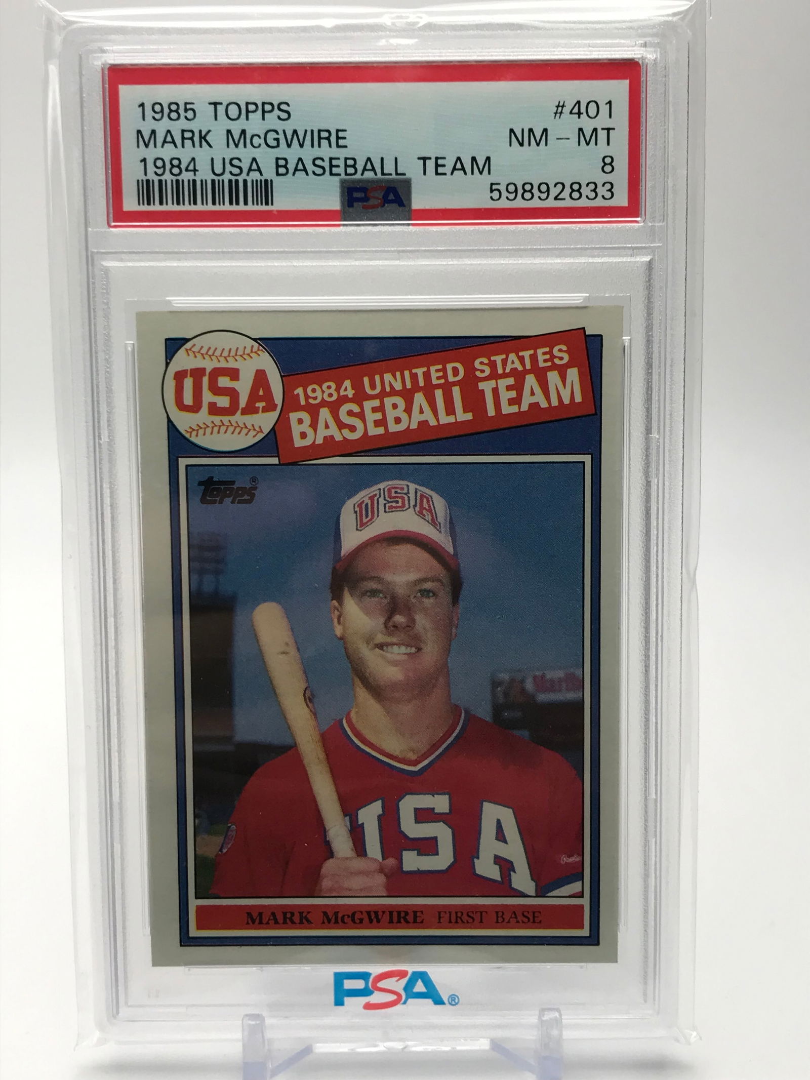 1985 TOPPS MARK MCGWIRE USA BASEBALL TEAM ROOKIE CARD (PSA 8) (1 of 2)