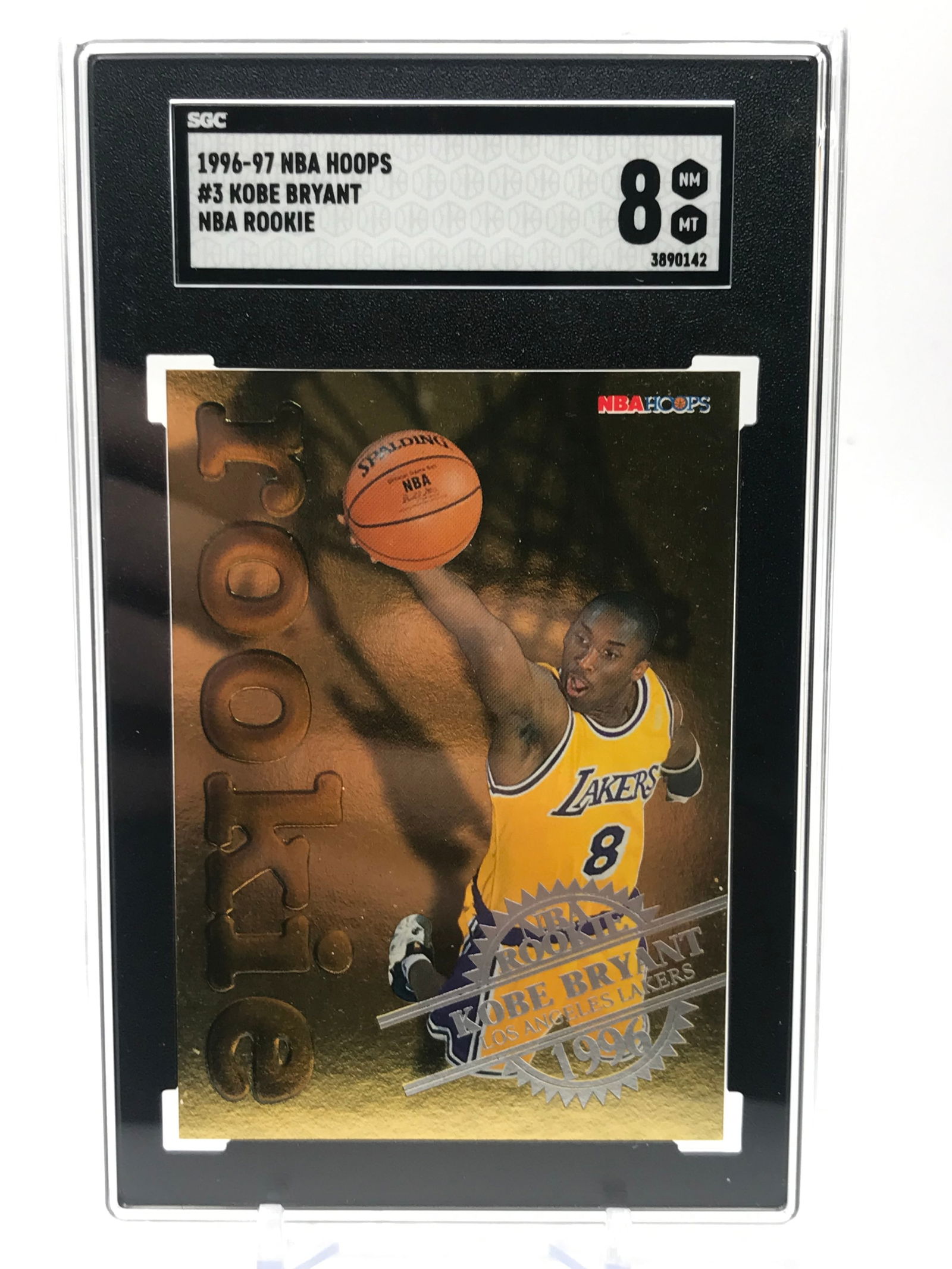 1996-97 NBA HOOPS KOBE BRYANT ROOKIE CARD (SGC 8) (1 of 2)