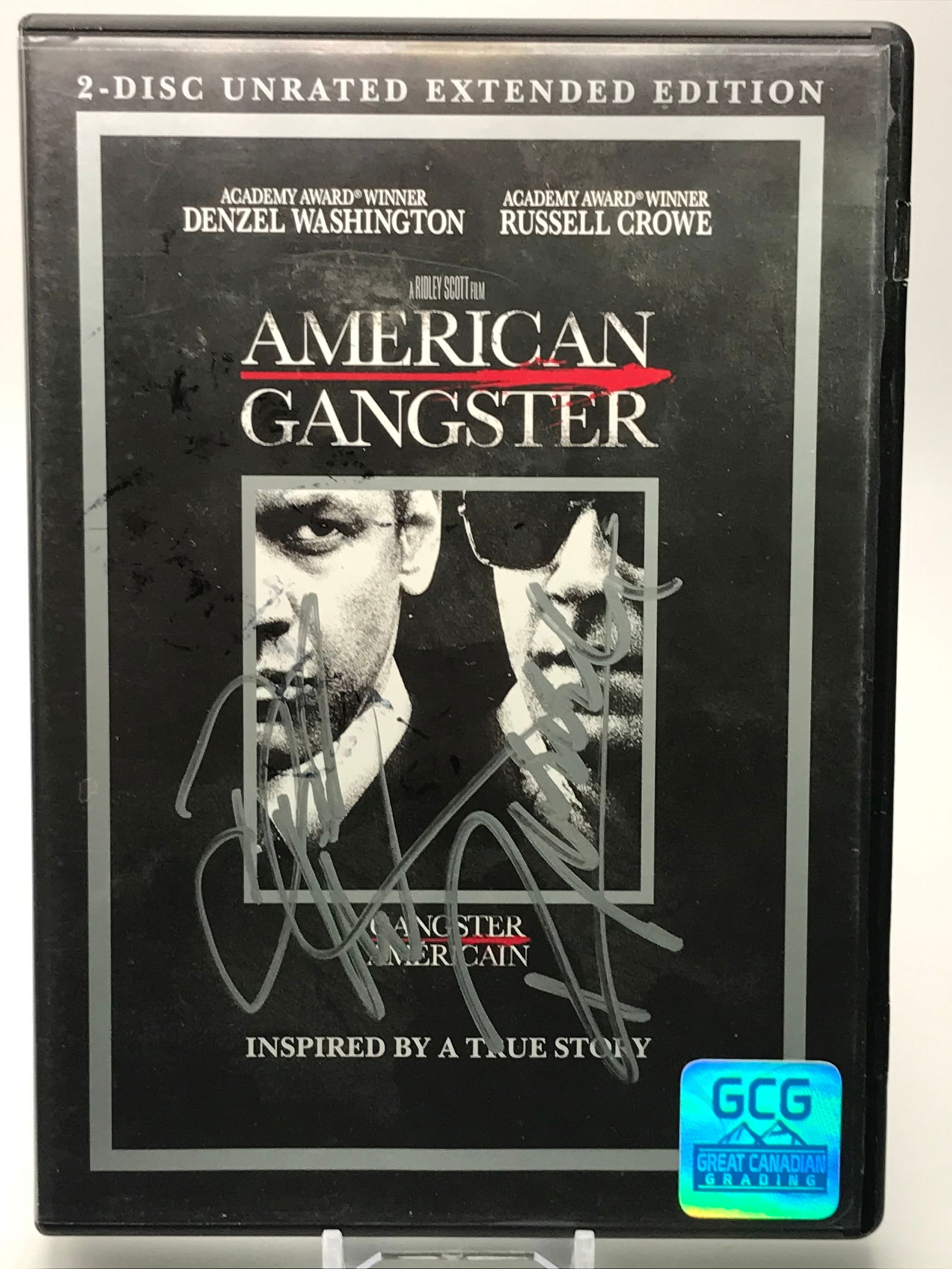DENZEL WASHIGTON AND RUSSELL CROWE SIGNED 'AMERICAN GANGSTER' DVD CASE W/DVD GCG COA (1 of 1)