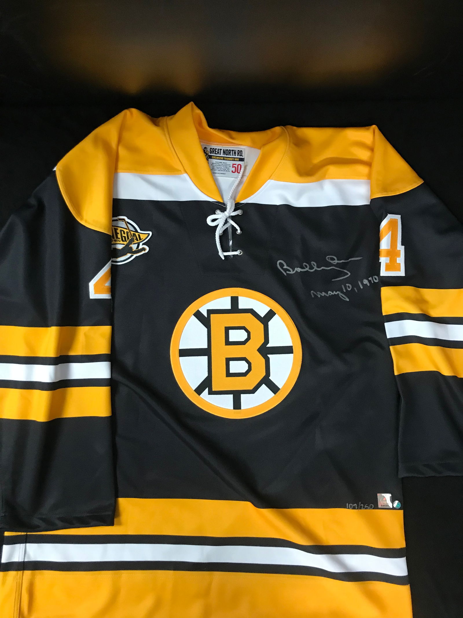 LTD. EDITION BOBBY ORR SIGNED AND INSCRIBED BOSTON BRUINS JERSEY 107/250 (GNR COA) (1 of 3)