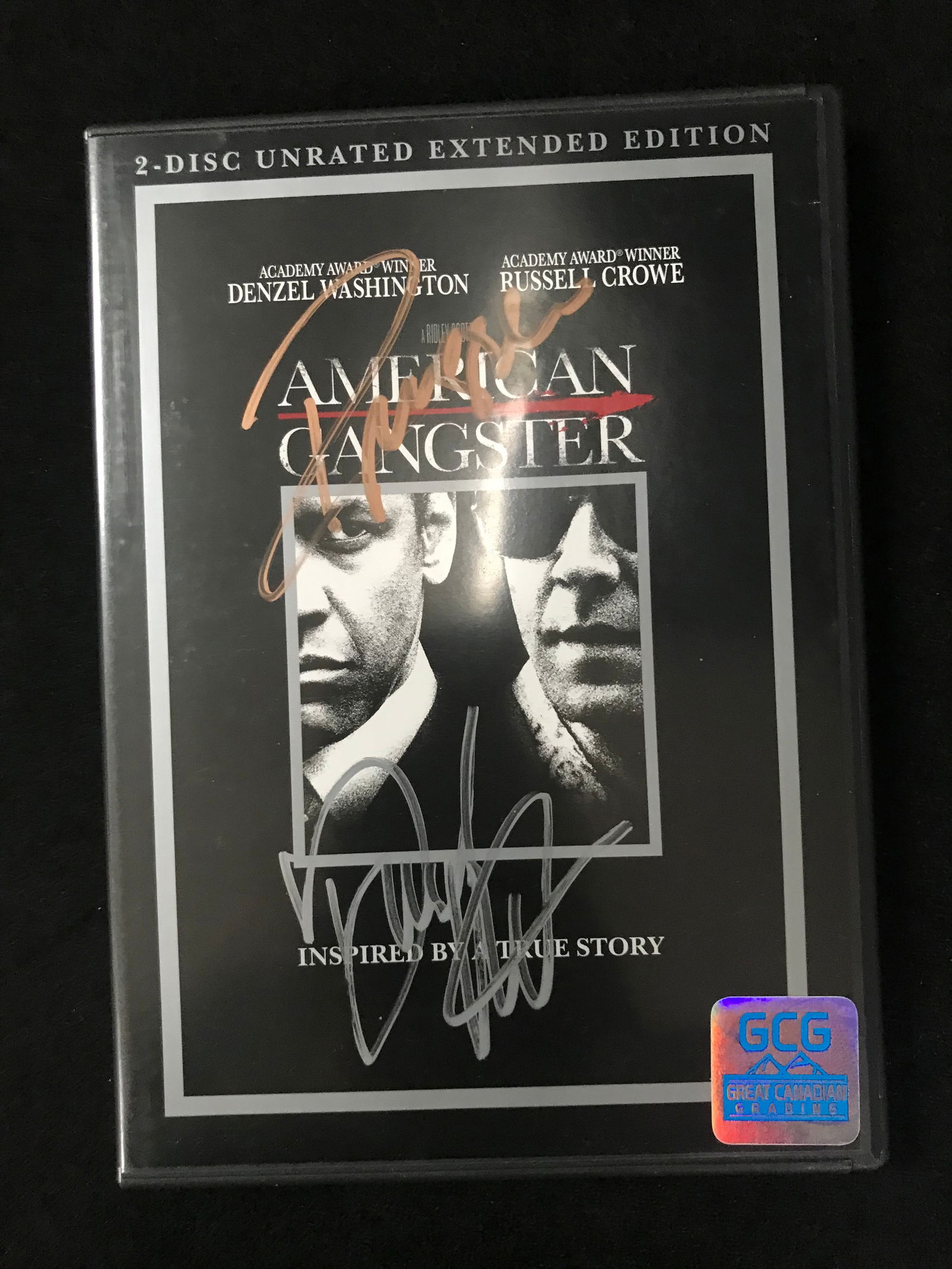 RUSSELL CROW AND DENZEL WASHINGTON SIGNED AMERICAN GANGSTER DVD (GCG HOLO) (1 of 1)