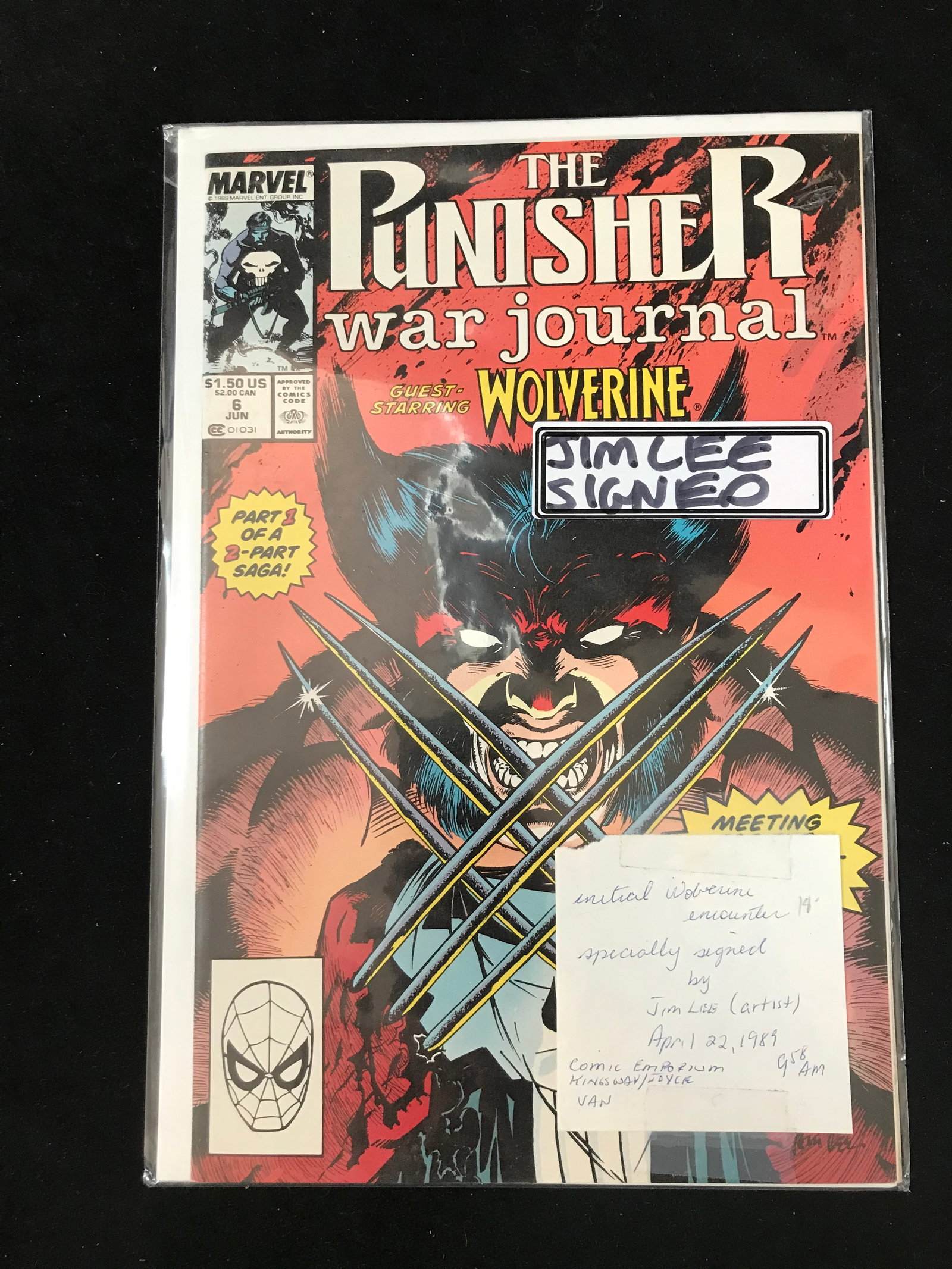 MARVEL COMICS THE PUNISHER WAR JOURNAL NO.6 SIGNED BY JIM LEE: Prices are in Canadian dollars