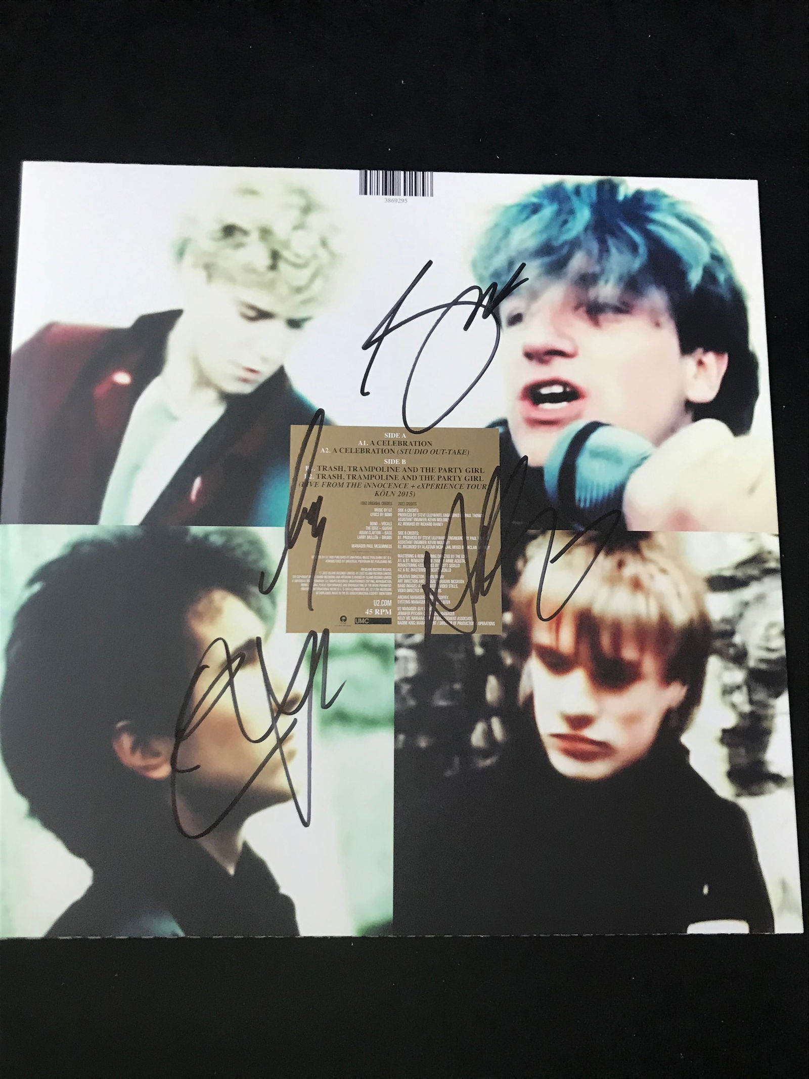 U2 SIGNED VINYL RECORD COVER WITH RECORD PREMIER COA (1 of 2)