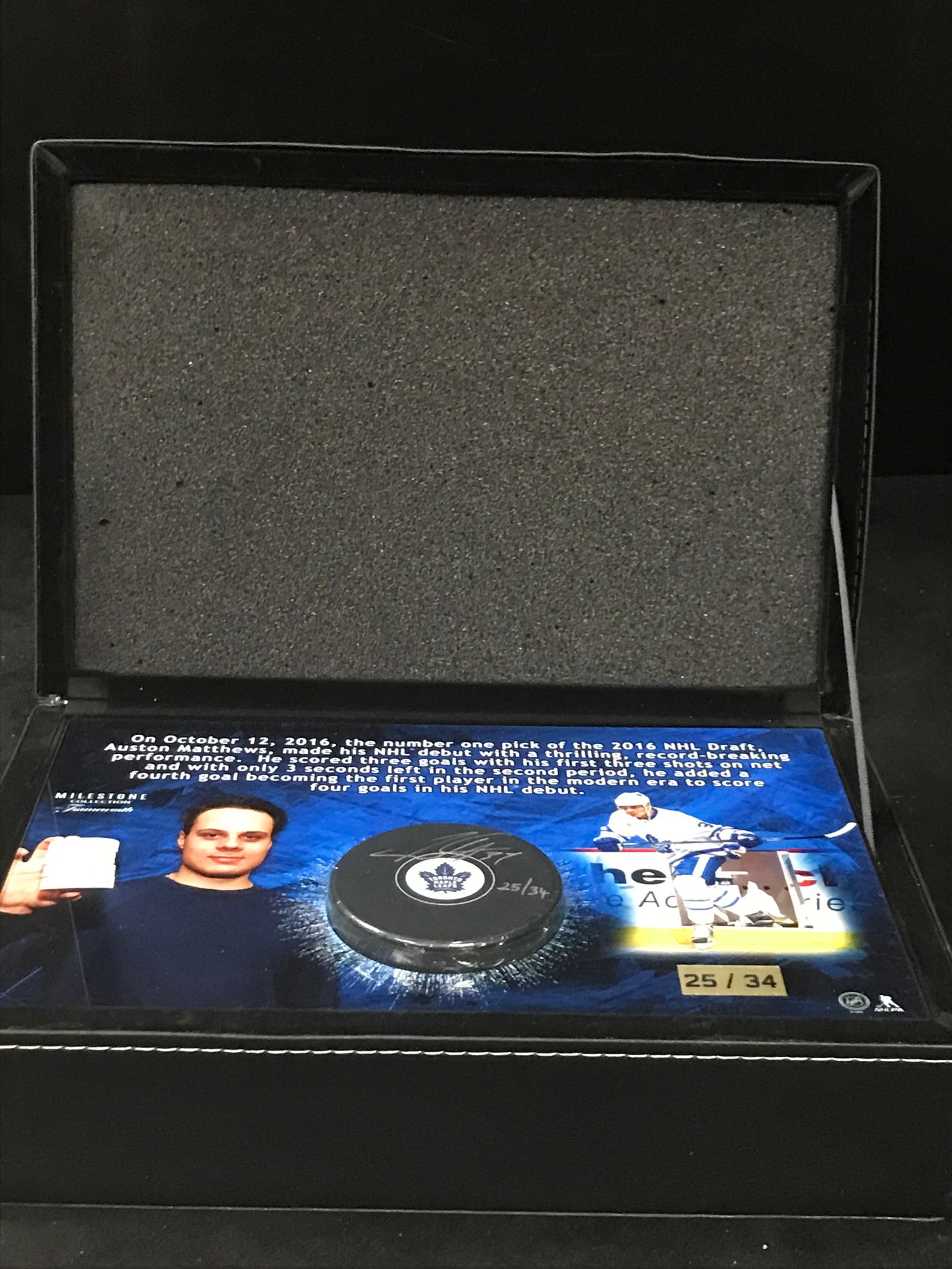 AUSTON MATHEWS SIGNED LIMITED EDITION FIRST GAME PUCK IN CASE 25/34 FRAMWIRTH COA (1 of 4)