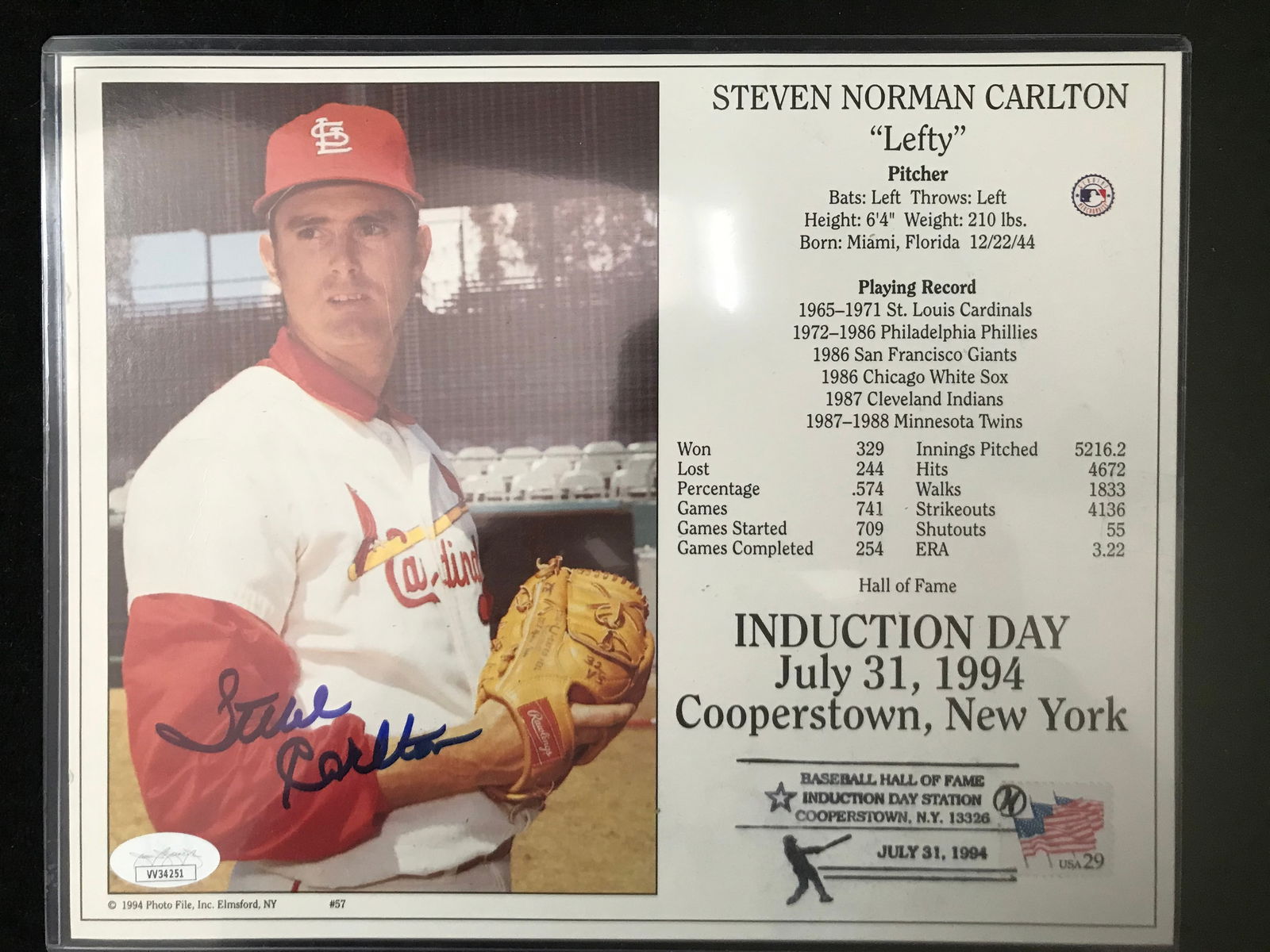 STEVE CARLTON SIGNED COOPERSTOWN INDUCTION DAY 8 X 10 (JSA COA) (1 of 3)