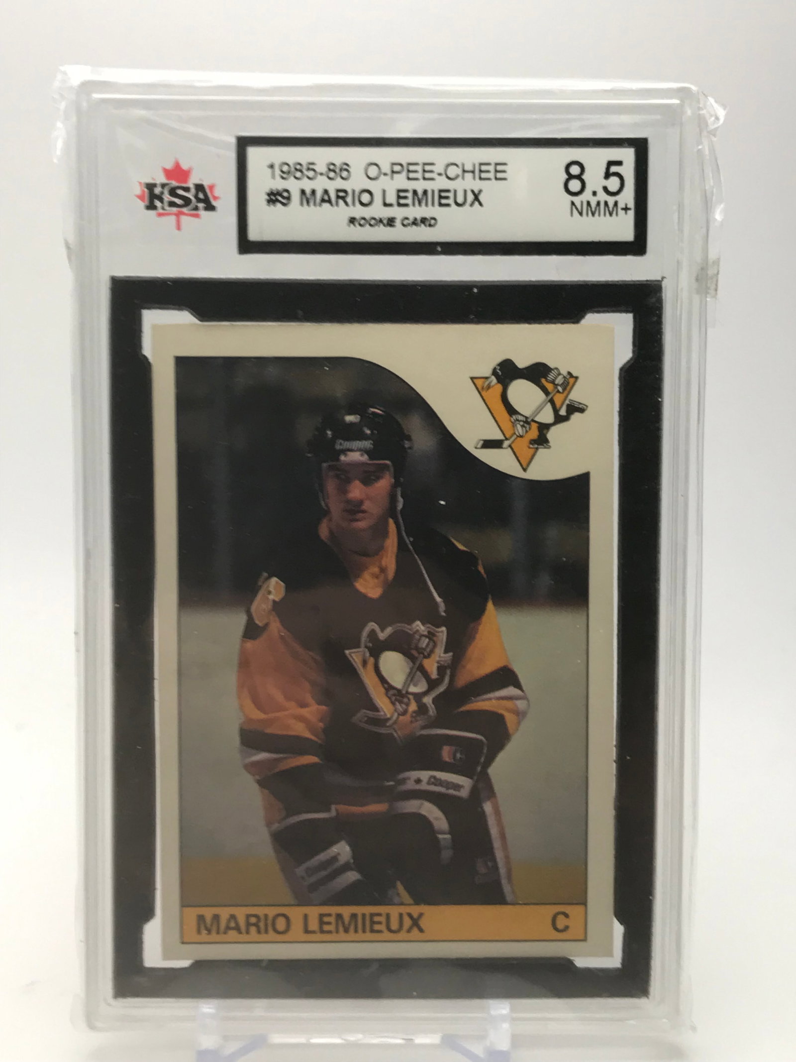 1985-86 O PEE CHEE MARIO LEMIEUX ROOKIE CARD (KSA 8.5): Prices are in Canadian dollars