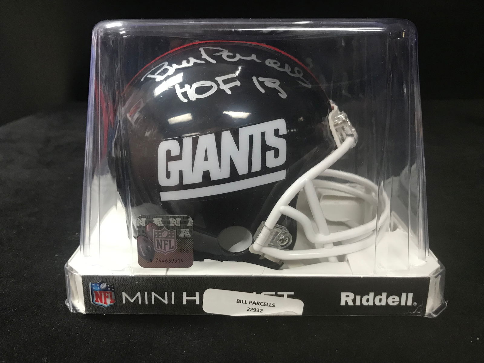 BILL PARCELLS SIGNED AND INSCRIBED NY GIANTS MINI HELMET (BECKETT COA) (1 of 3)