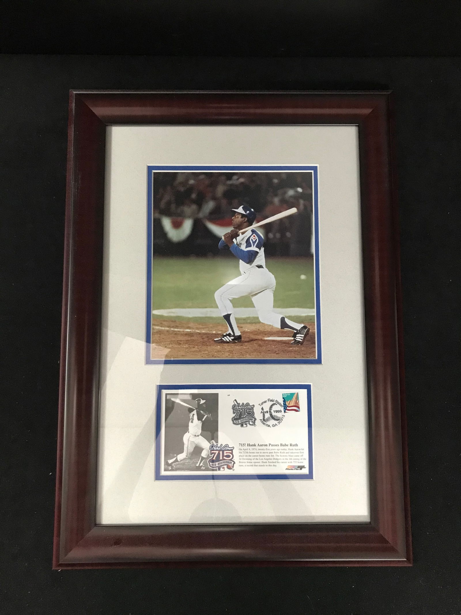 HANK AARON CUSTOM FRAMED FIRST DAY COVER DISPLAY (1 of 1)
