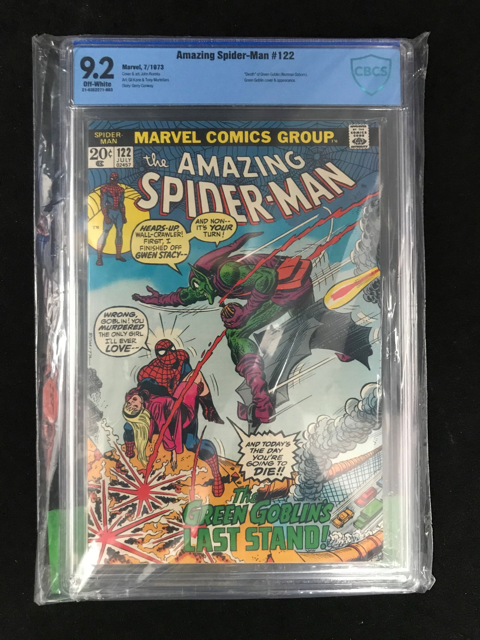 MARVEL COMICS NO.122 THE AMAZING SPIDERMAN (DEATH OF GREEN GOBLIN) CBCS GRADED 9.2 (1 of 1)