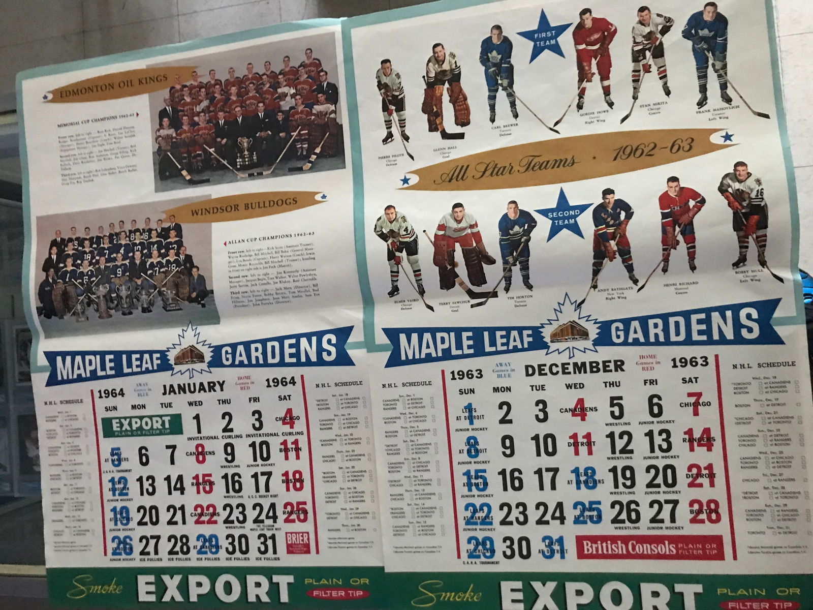 1960'S TORONTO MAPLE LEAFS CALANDER LOT (EXCELLENT CONDITION ): Prices are in Canadian dollars