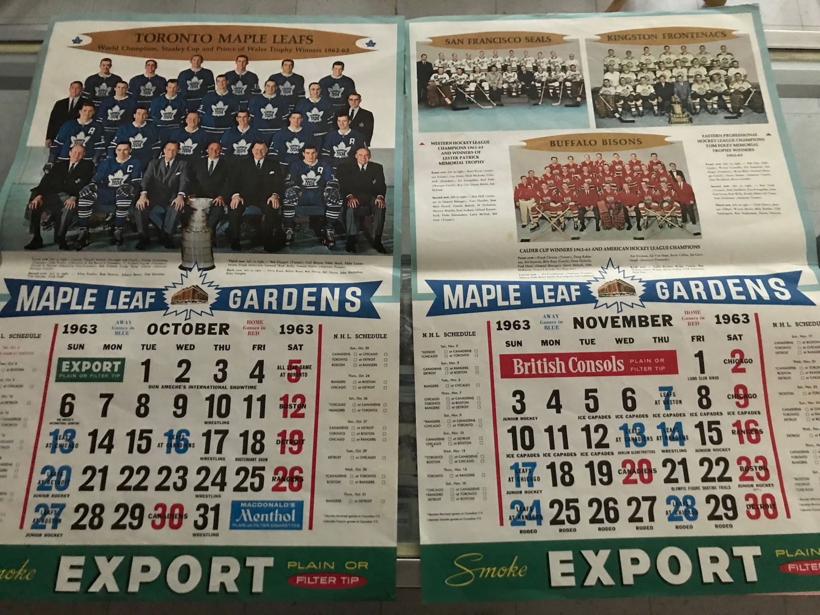 1960'S TORONTO MAPLE LEAFS CALANDER LOT (EXCELLENT CONDITION ): Prices are in Canadian dollars