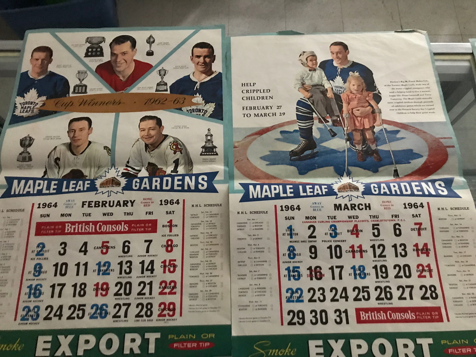 1960'S TORONTO MAPLE LEAFS CALANDER LOT (EXCELLENT CONDITION ): Prices are in Canadian dollars