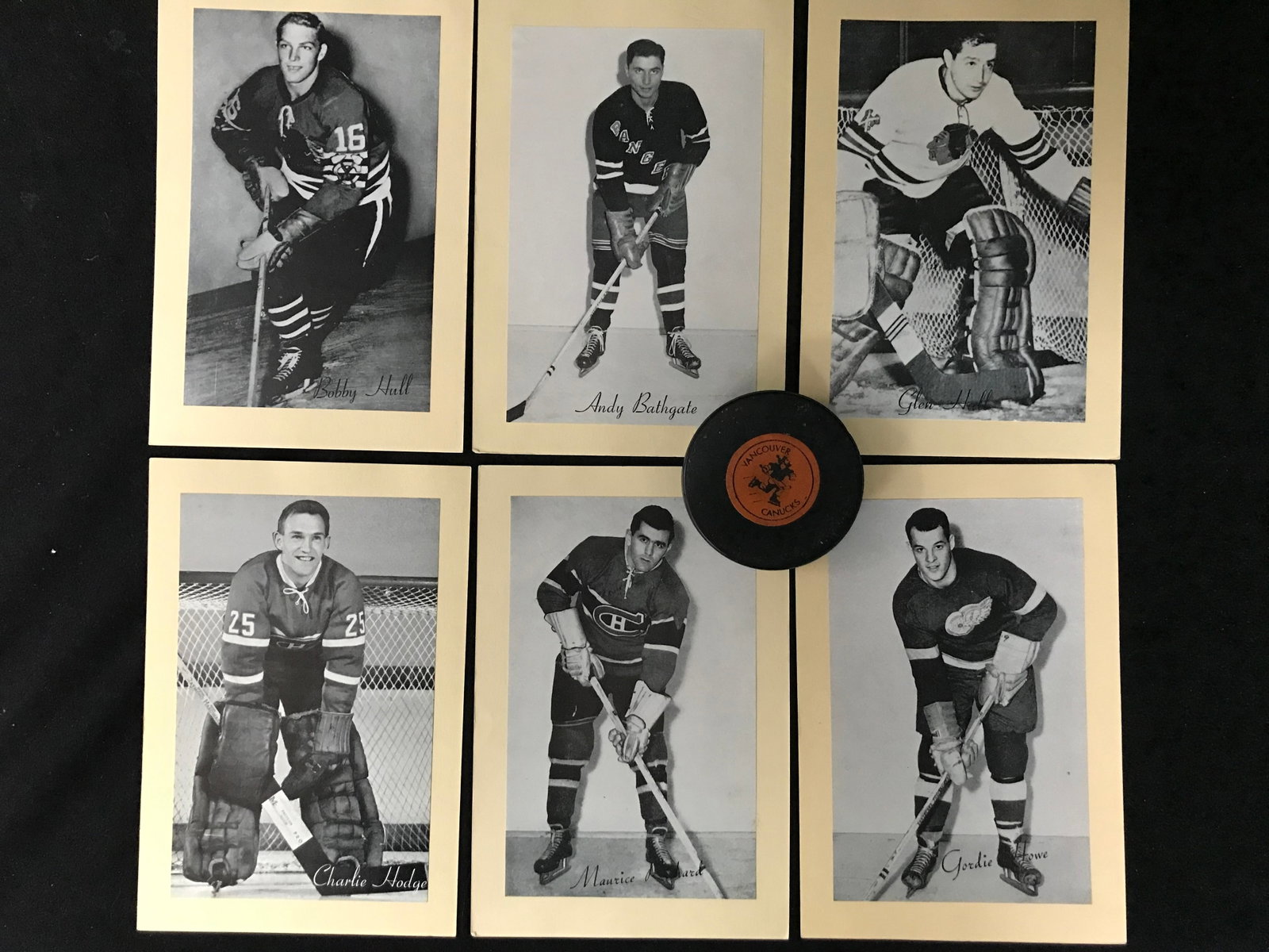 VINTAGE BEE HIVE STAR CARD LOT WITH ORIGINAL VANCOUVER CANUCKS PUCK: Prices are in Canadian dollars
