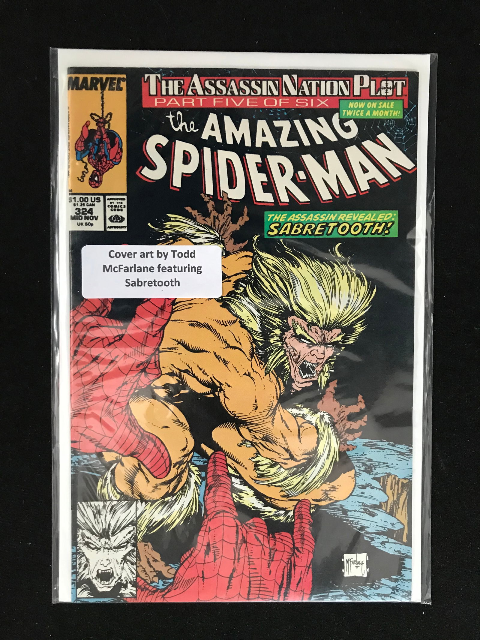 MARVEL COMICS NO.324 THE AMAZING SPIDERMAN (COVER ART TODD MCFARLANE FEAT SABERTOOTH) (1 of 1)