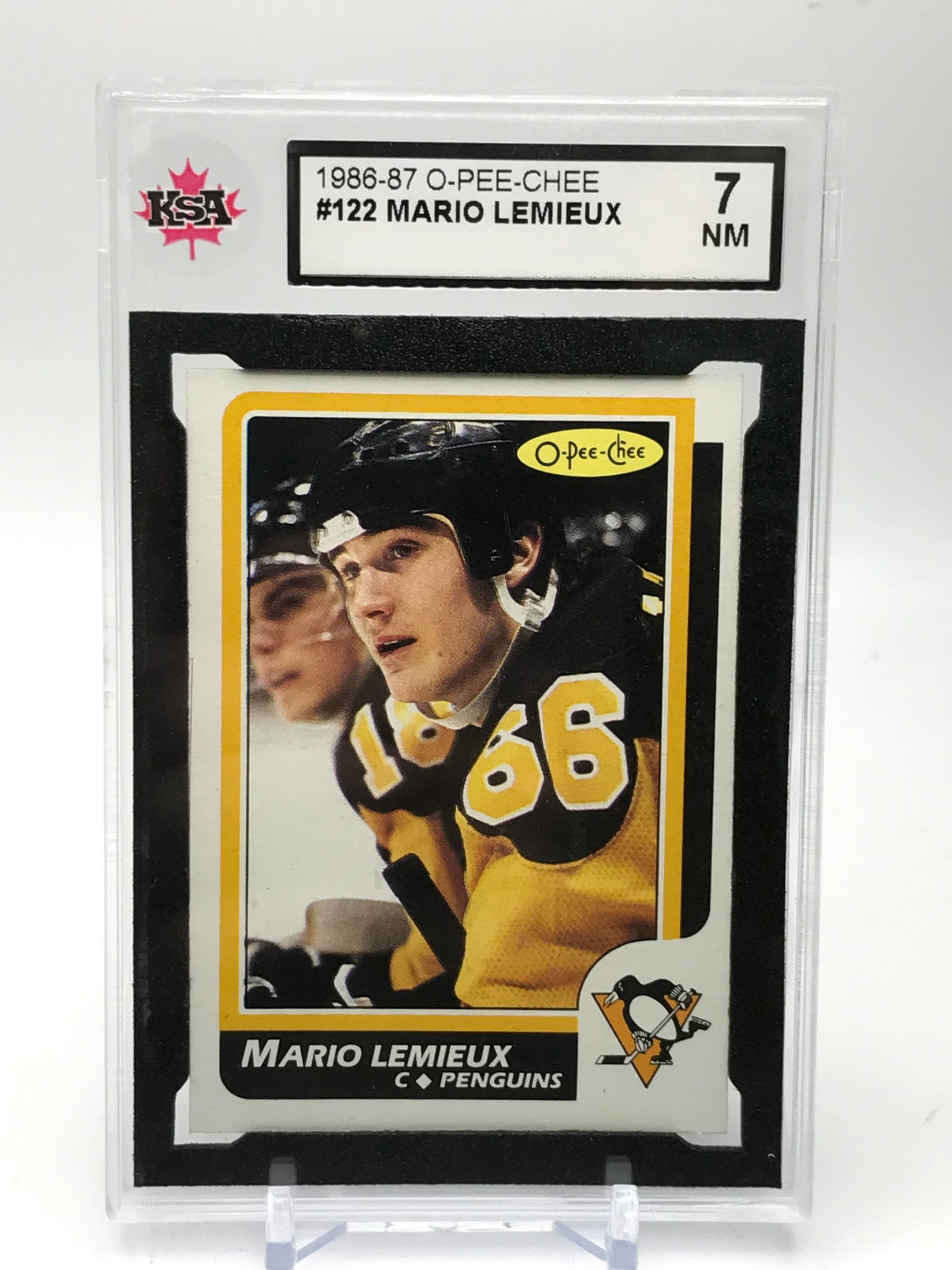 1986-87 O-PEE-CHEE NO.122 MARIO LEMIEUX KSA GRADED 7: Prices are in Canadian dollars