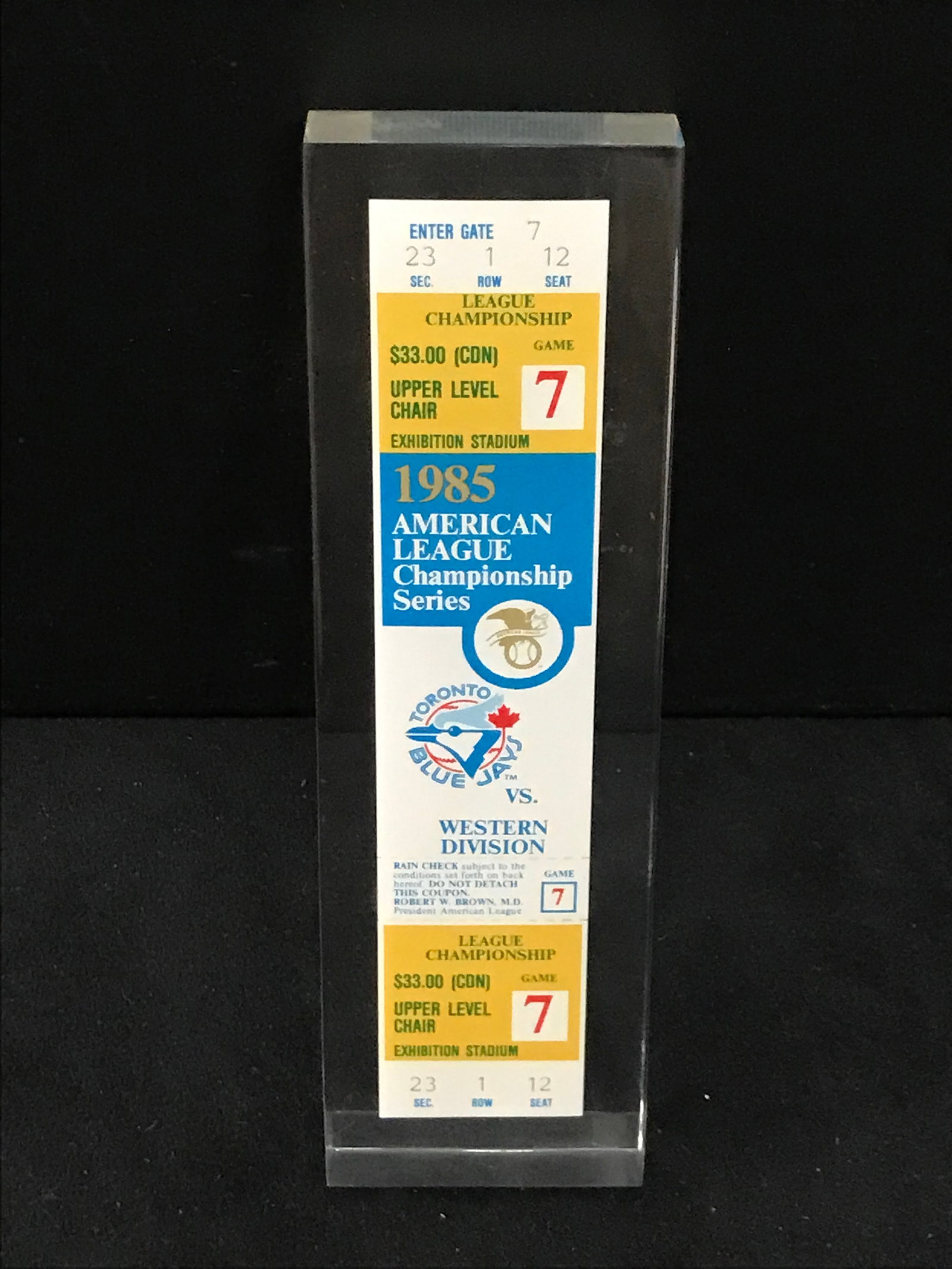 1985 AMERICAN LEAGUE CHAMPIONSHIP SERIES TICKET: Prices are in Canadian dollars